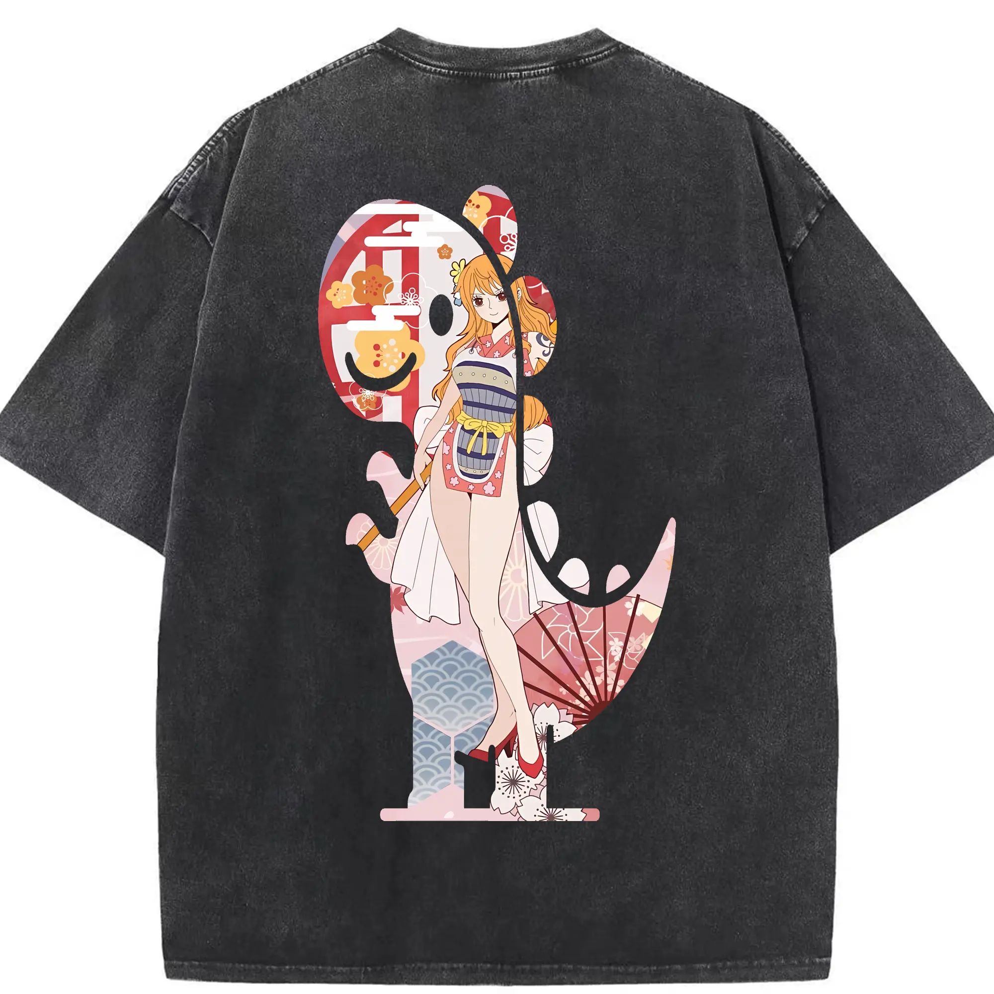 ワンピース グッズ ナミ - 綿100％ ヴィンテージ風 半袖Tシャツ ・ 背面プリント ・ 柔らか肌触り ・ 通気性 快適 ・ スポーツ カジュアル 外出用