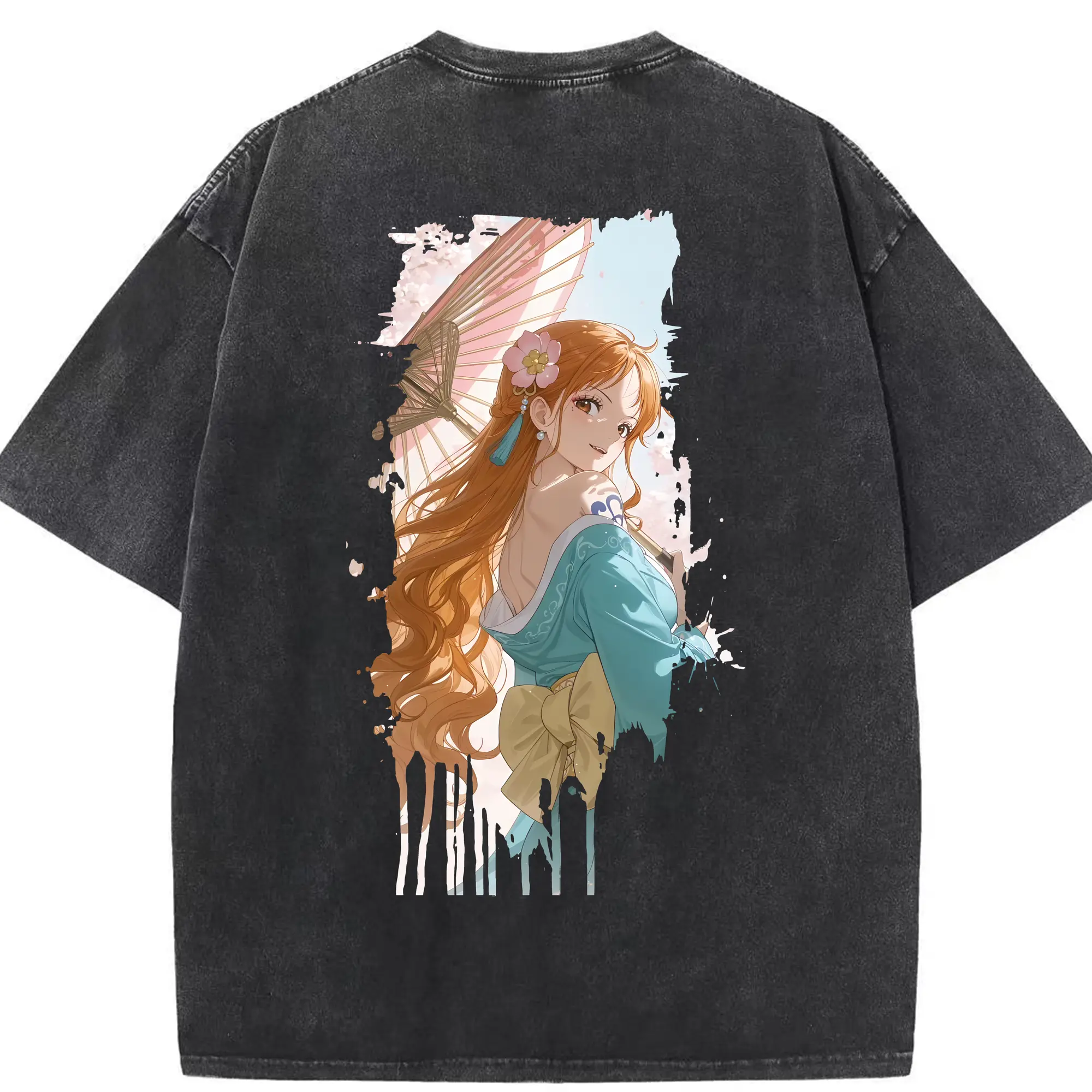 ワンピース グッズ ナミ - 綿100％ ヴィンテージ風 半袖Tシャツ ・ 背面プリント ・ 柔らか肌触り ・ 通気性 快適 ・ スポーツ カジュアル 外出用