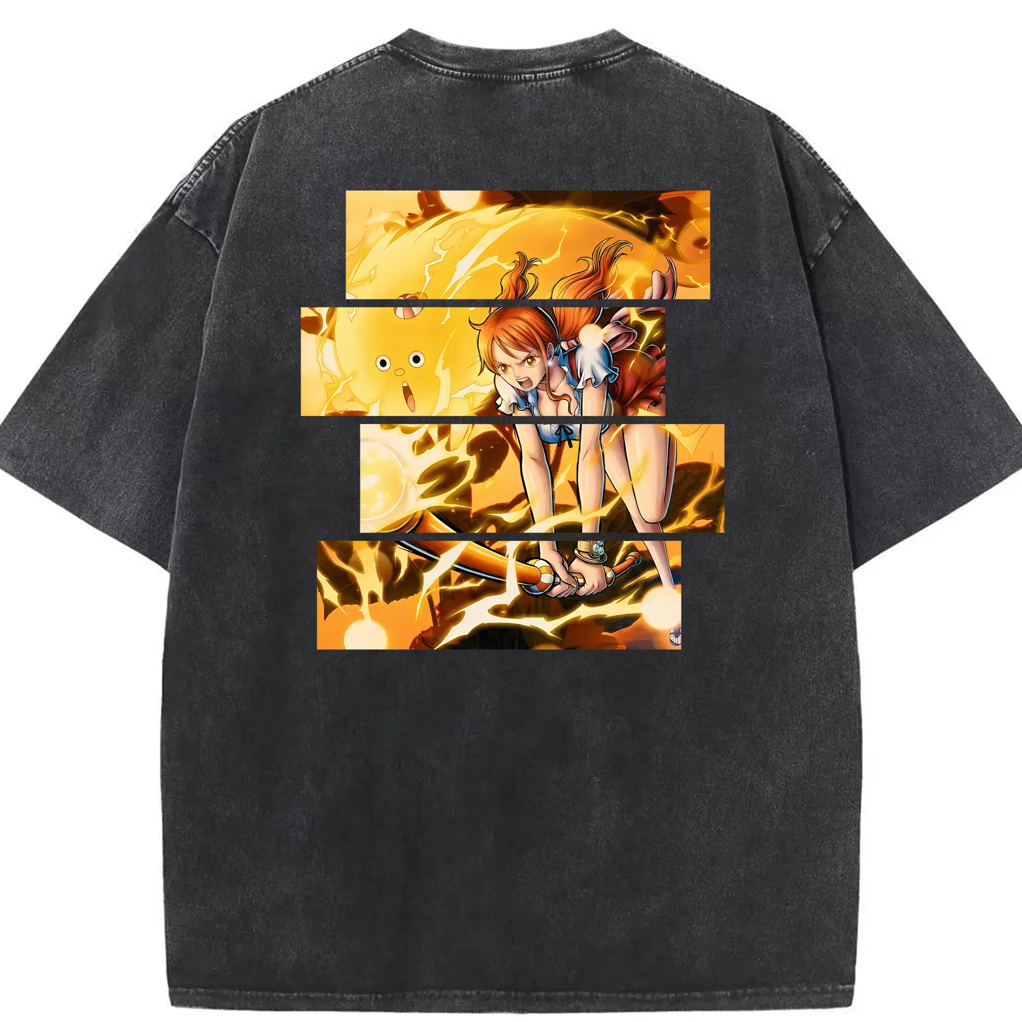 ワンピース グッズ ナミ - 綿100％ ヴィンテージ風 半袖Tシャツ ・ 背面プリント ・ 柔らか肌触り ・ 通気性 快適 ・ スポーツ カジュアル 外出用