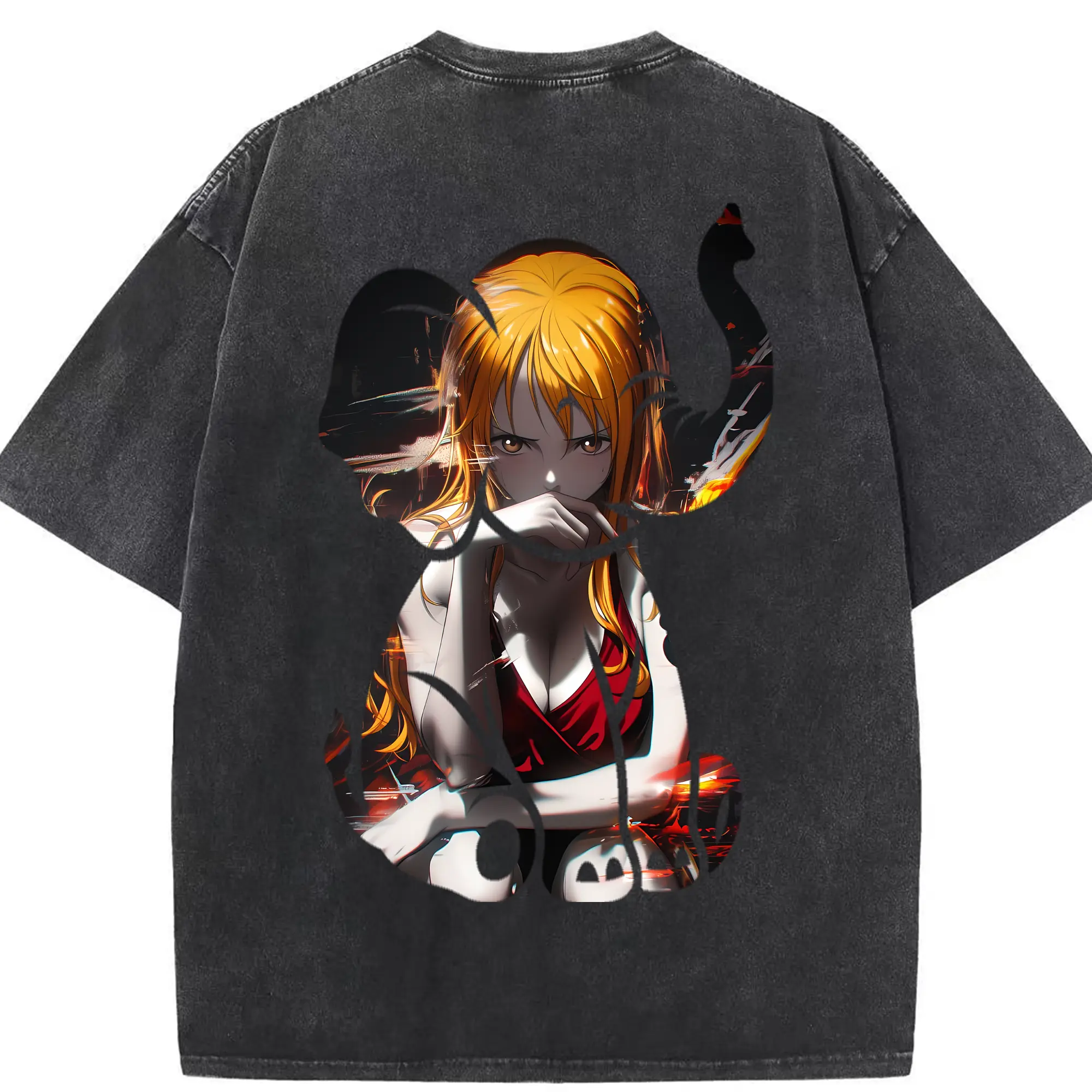 ワンピース グッズ ナミ - 綿100％ ヴィンテージ風 半袖Tシャツ ・ 背面プリント ・ 柔らか肌触り ・ 通気性 快適 ・ スポーツ カジュアル 外出用