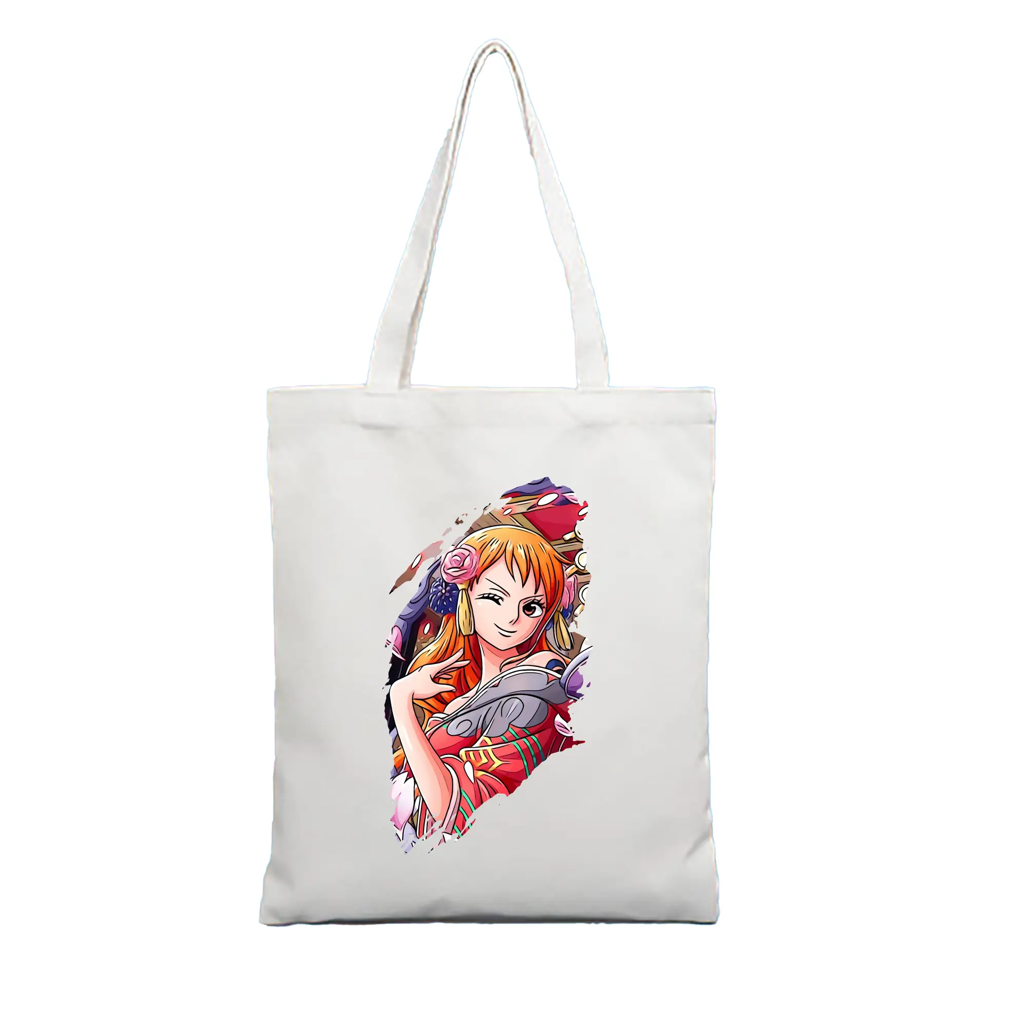 ワンピース グッズ ナミ - 縦型キャンバス手提げバッグ（トートバッグ） ・ キャンバス素材 ・ ショッピング用 ・ 軽量 丈夫 お手入れ簡単