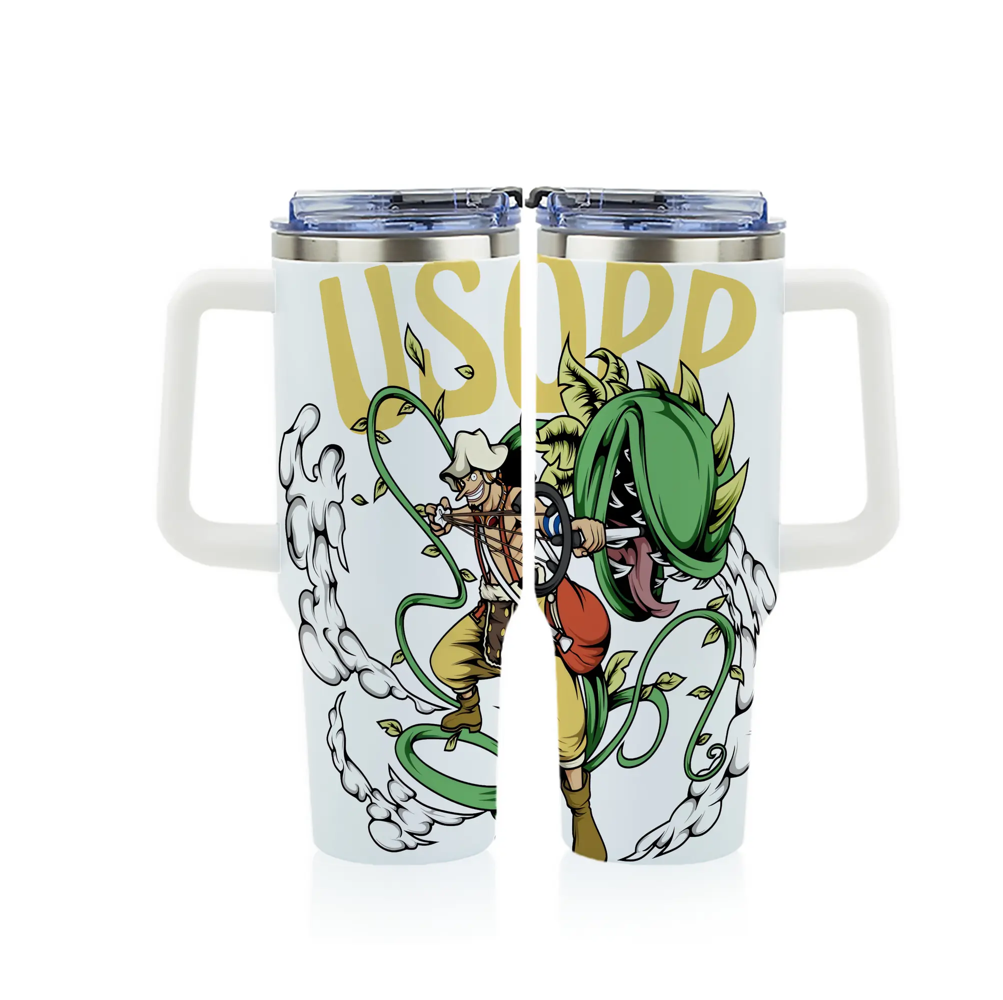 ワンピース グッズ ウソップ - 1200mL フルプリント車用タンブラー ・ 304ステンレス 内側 ・ 201ステンレス 外側 ・ 保温 保冷 ・ 通勤 ドライブ アウトドア用