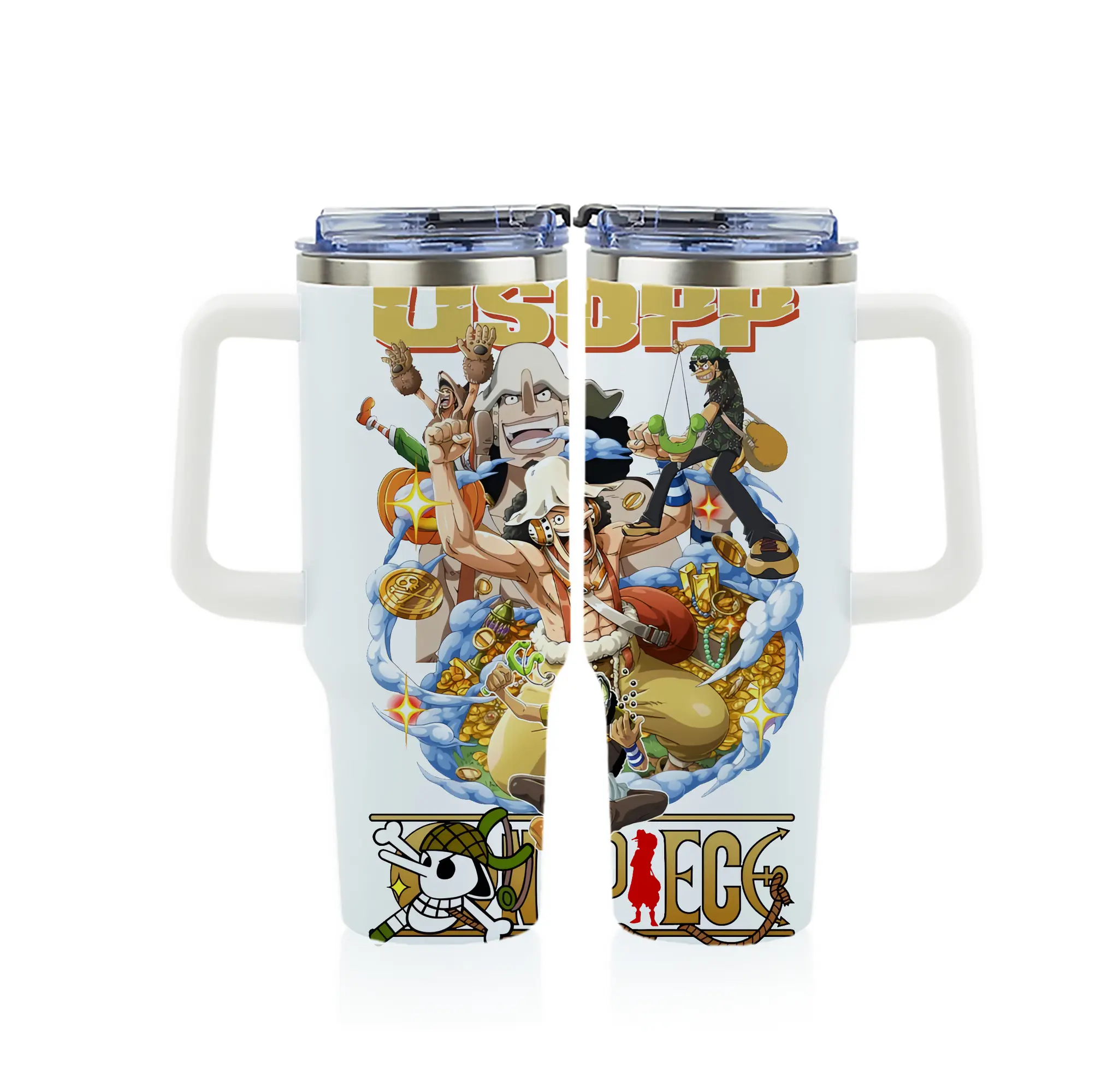 ワンピース グッズ ウソップ - 1200mL フルプリント車用タンブラー ・ 304ステンレス 内側 ・ 201ステンレス 外側 ・ 保温 保冷 ・ 通勤 ドライブ アウトドア用