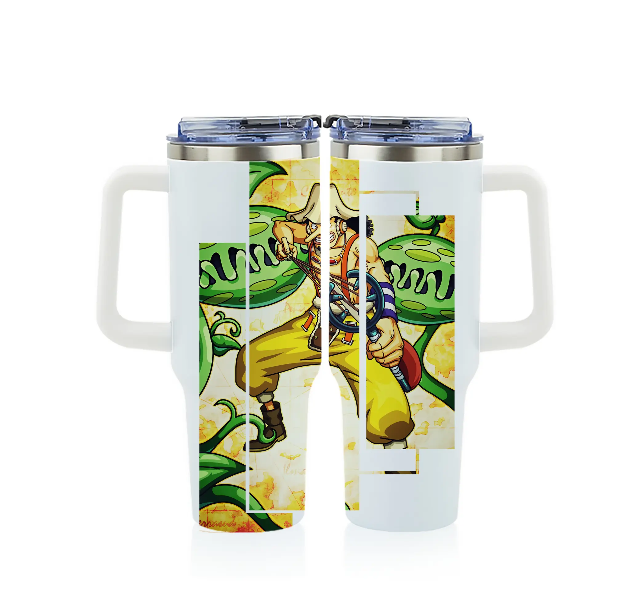 ワンピース グッズ ウソップ - 1200mL フルプリント車用タンブラー ・ 304ステンレス 内側 ・ 201ステンレス 外側 ・ 保温 保冷 ・ 通勤 ドライブ アウトドア用