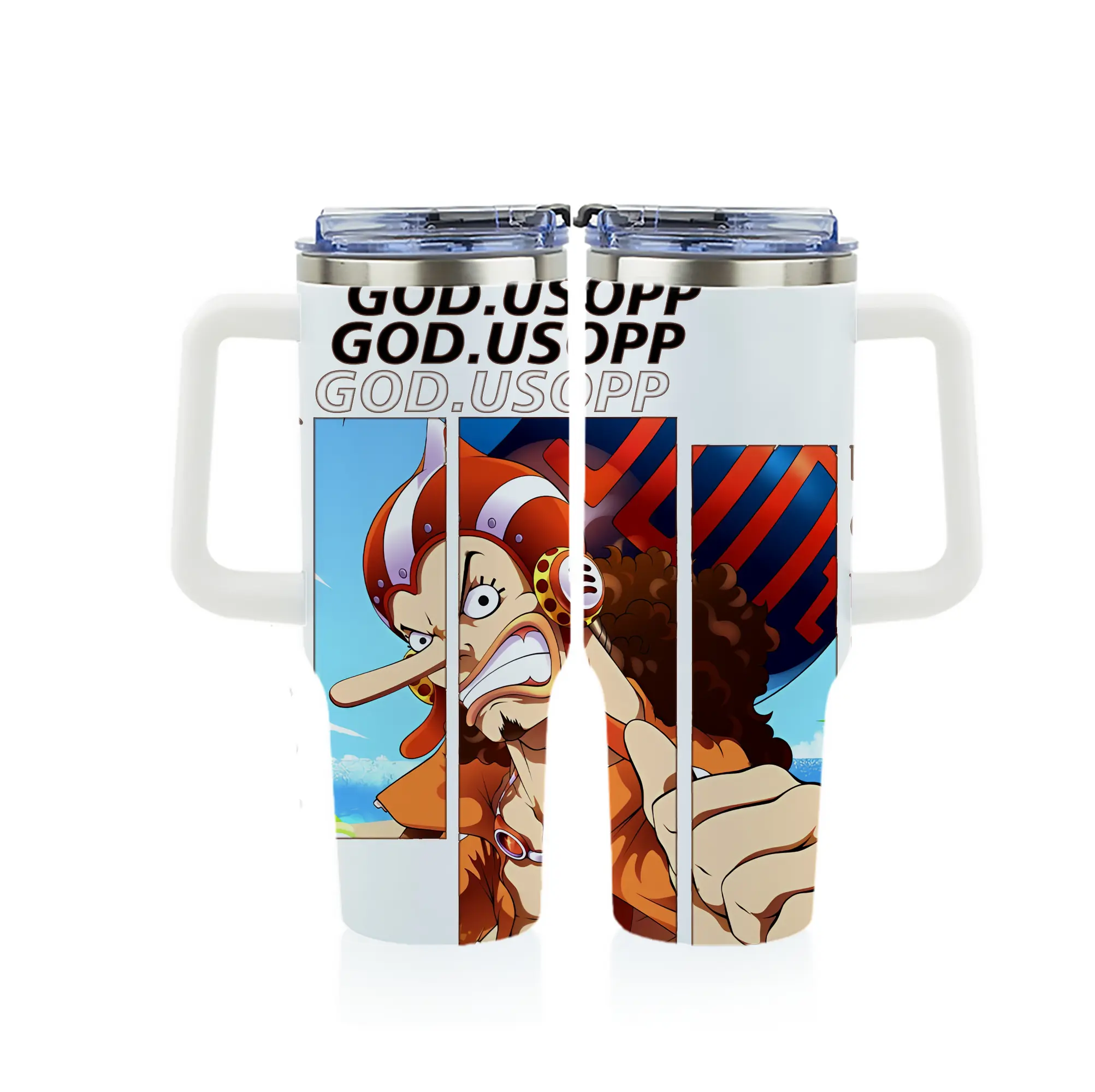 ワンピース グッズ ウソップ - 1200mL フルプリント車用タンブラー ・ 304ステンレス 内側 ・ 201ステンレス 外側 ・ 保温 保冷 ・ 通勤 ドライブ アウトドア用