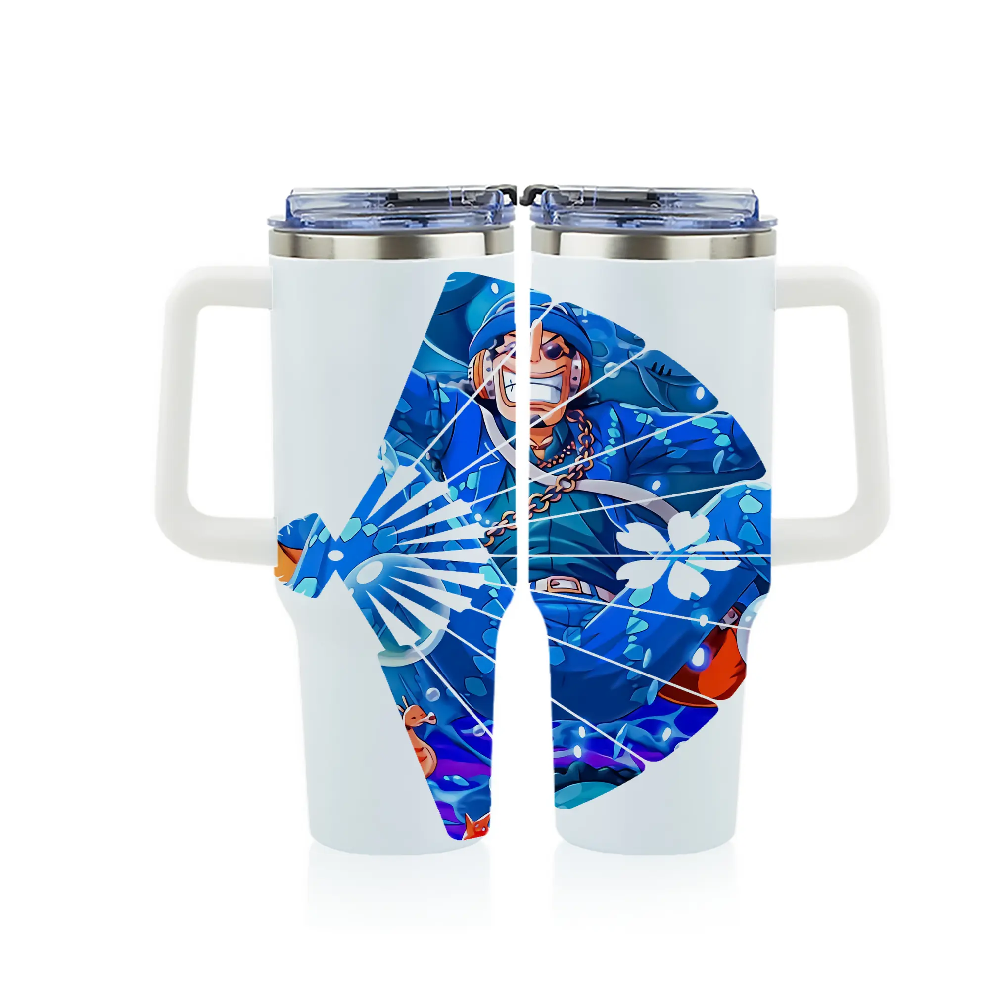 ワンピース グッズ ウソップ - 1200mL フルプリント車用タンブラー ・ 304ステンレス 内側 ・ 201ステンレス 外側 ・ 保温 保冷 ・ 通勤 ドライブ アウトドア用