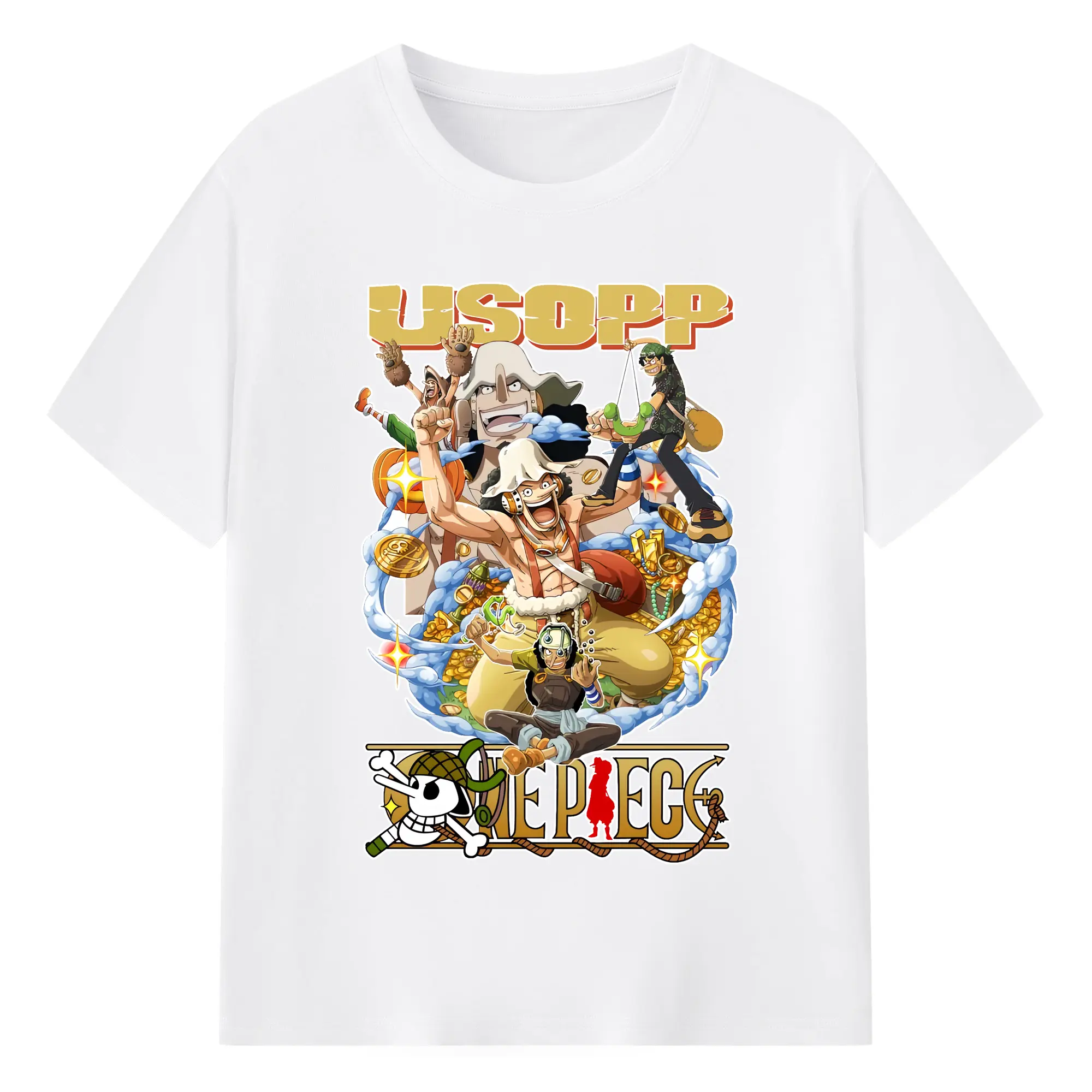 ワンピース グッズ ウソップ - 綿100％ 半袖Tシャツ ・ フロントプリント ・ 快適 通気性 ・ 日常使い 散歩 スポーツ用