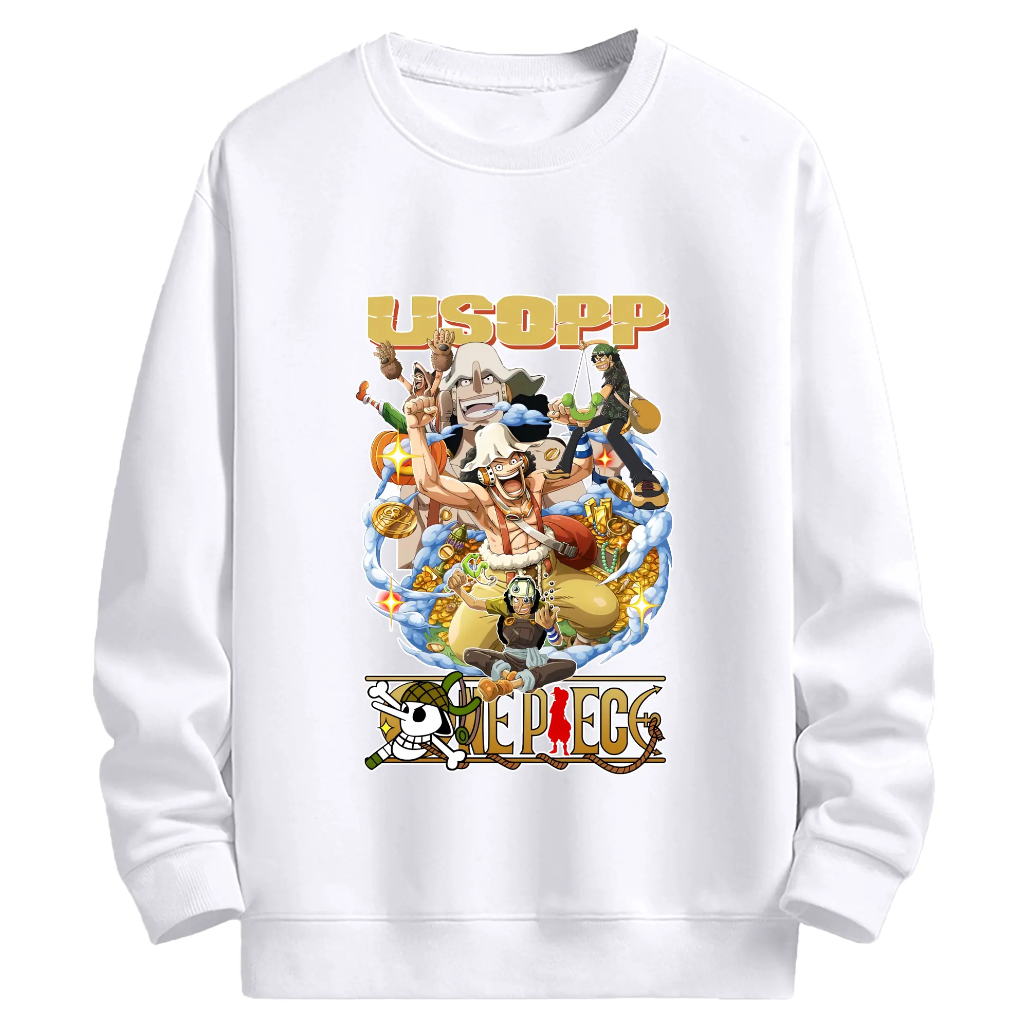 ワンピース グッズ ウソップ - 高品質 クルーネック スウェット ・ コットン59％ ポリエステル41％ ・ ユニセックス 長袖 トレーナー ・ カジュアル デイリー スポーツ 散歩用