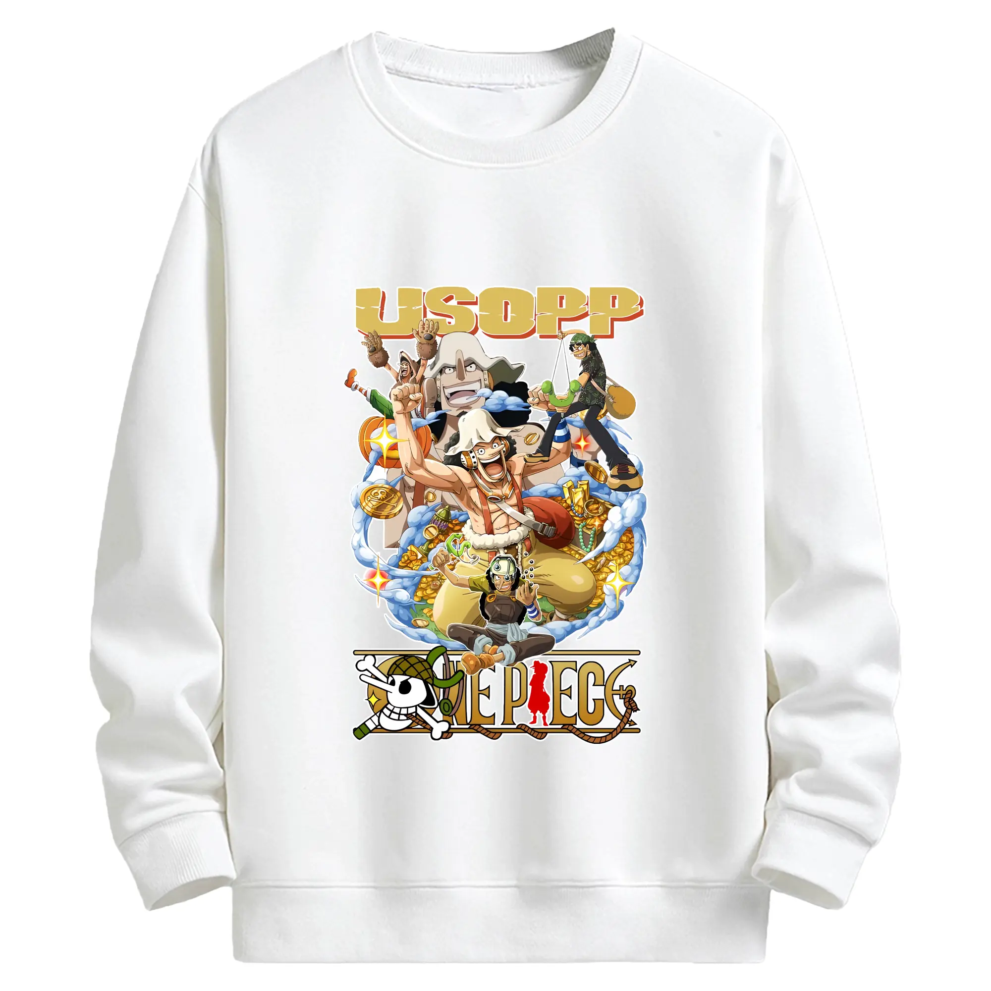 ワンピース グッズ ウソップ - キッズ クルーネックスウェットシャツ ・ フロントプリント ・ 綿80％ ポリエステル20％ ・ 快適 通学 スポーツ 日常使い お散歩用