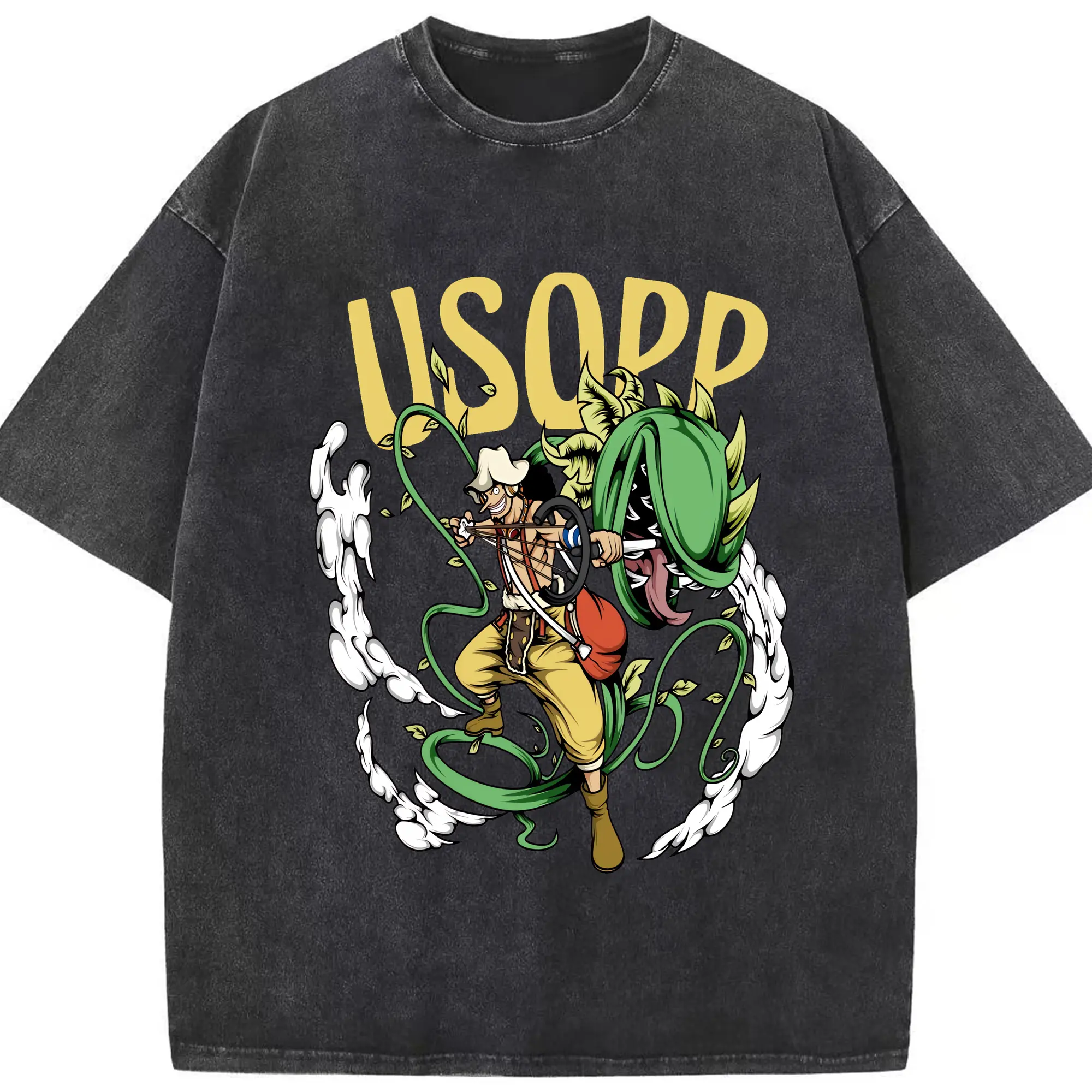 ワンピース グッズ ウソップ - 綿100％ ヴィンテージ風 半袖Tシャツ ・ フロントプリント ・ 柔らか肌触り ・ 通気性 快適 ・ スポーツ カジュアル 外出用