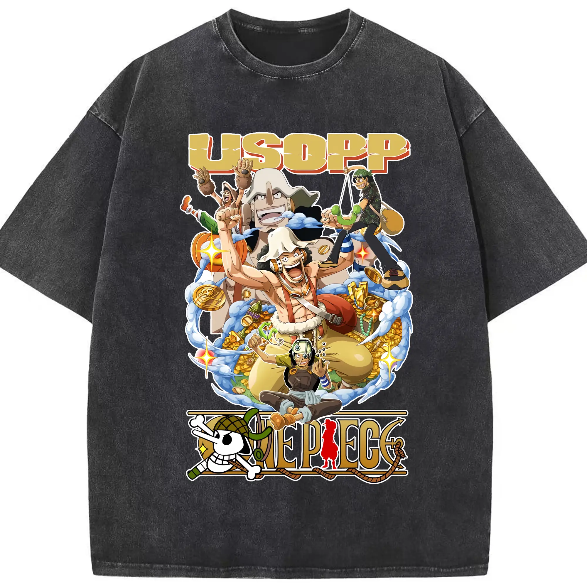 ワンピース グッズ ウソップ - 綿100％ ヴィンテージ風 半袖Tシャツ ・ フロントプリント ・ 柔らか肌触り ・ 通気性 快適 ・ スポーツ カジュアル 外出用