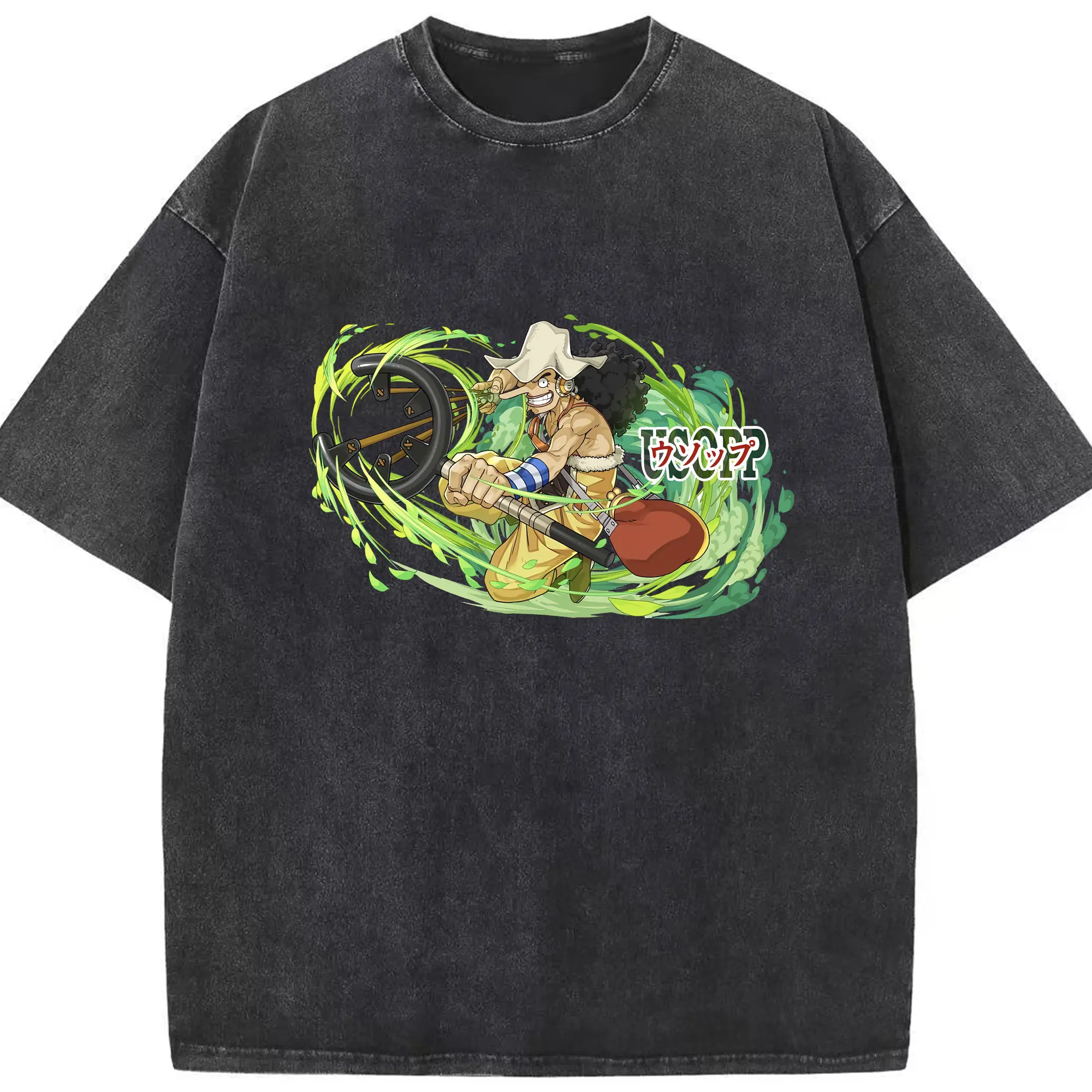 ワンピース グッズ ウソップ - 綿100％ ヴィンテージ風 半袖Tシャツ ・ フロントプリント ・ 柔らか肌触り ・ 通気性 快適 ・ スポーツ カジュアル 外出用