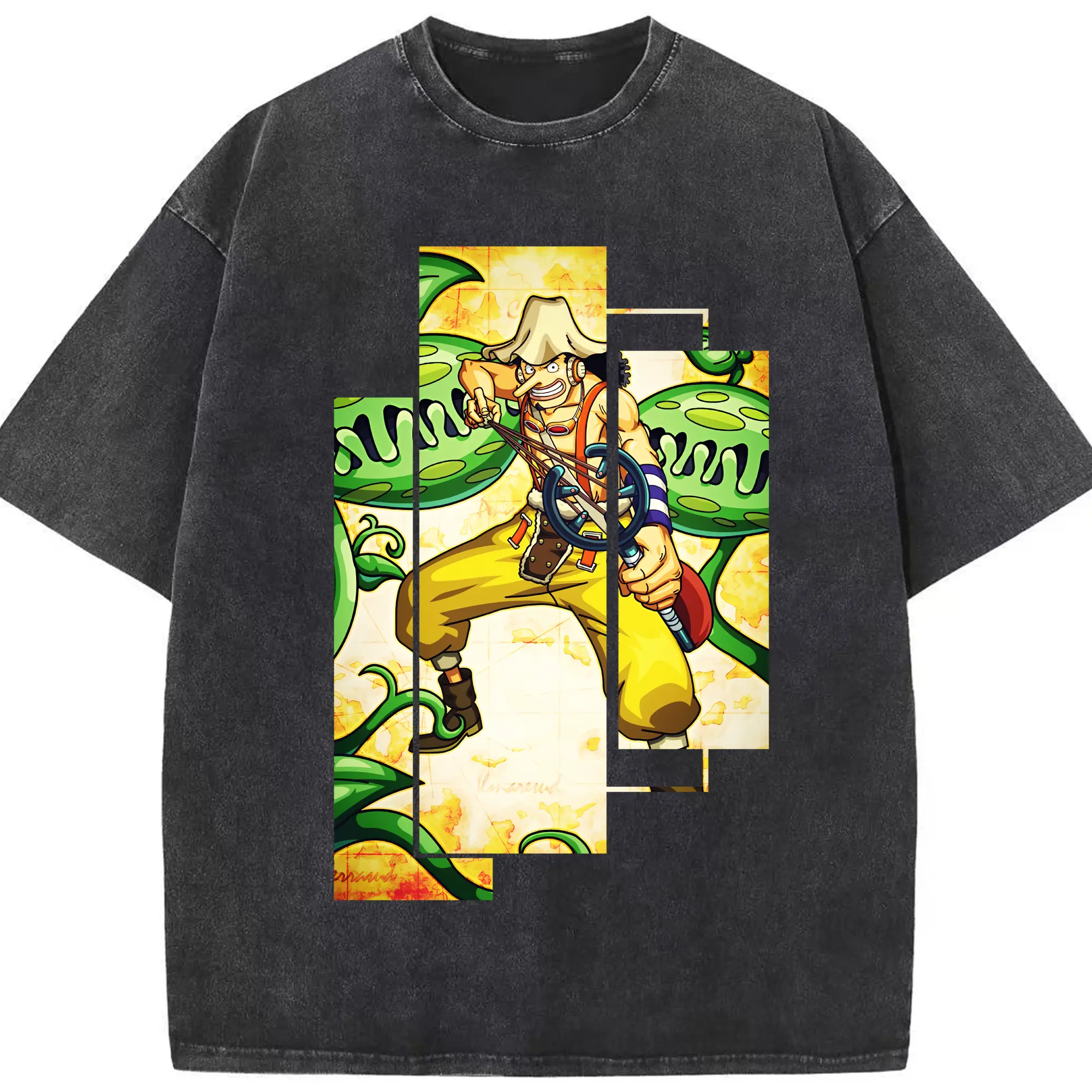 ワンピース グッズ ウソップ - 綿100％ ヴィンテージ風 半袖Tシャツ ・ フロントプリント ・ 柔らか肌触り ・ 通気性 快適 ・ スポーツ カジュアル 外出用