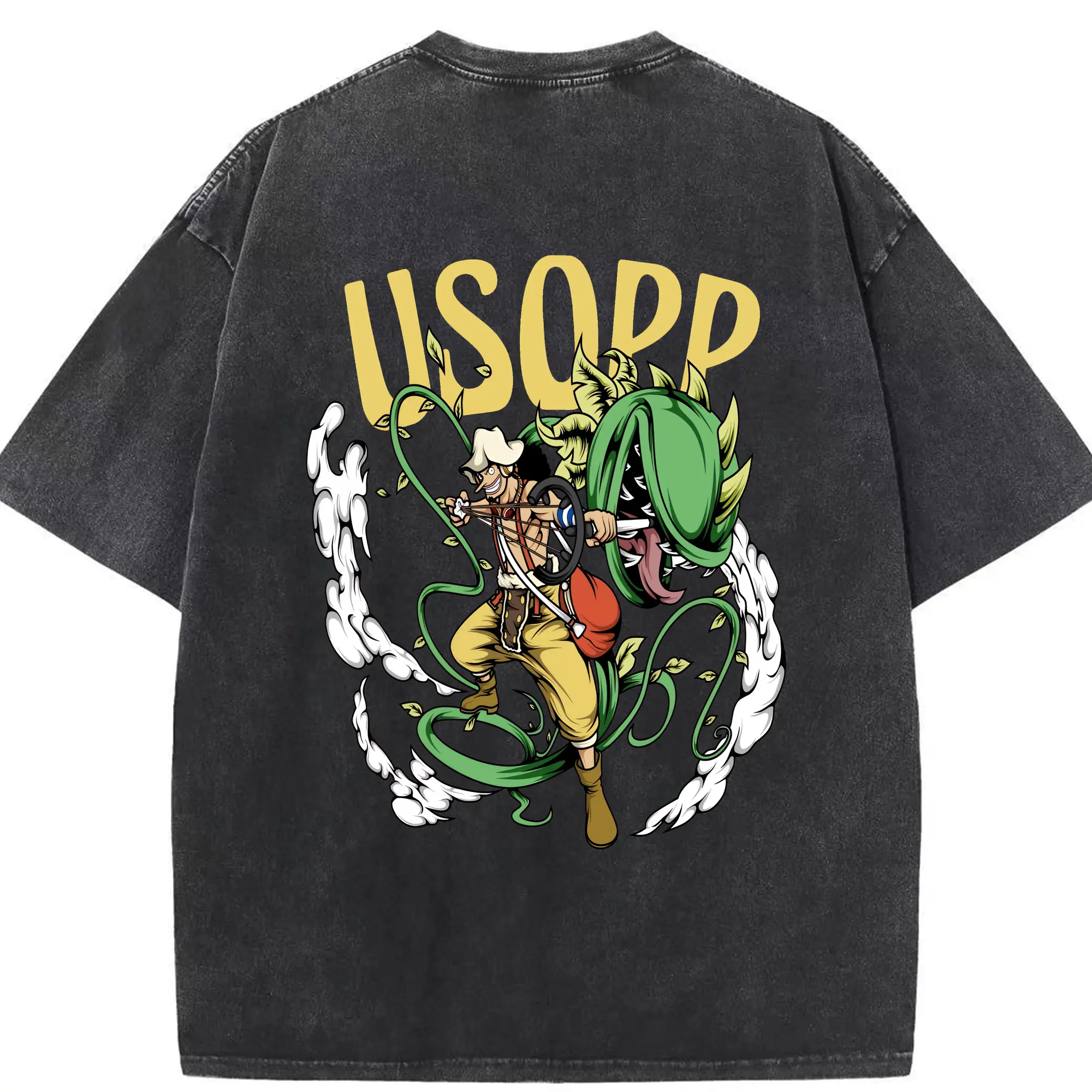 ワンピース グッズ ウソップ - 綿100％ ヴィンテージ風 半袖Tシャツ ・ 背面プリント ・ 柔らか肌触り ・ 通気性 快適 ・ スポーツ カジュアル 外出用