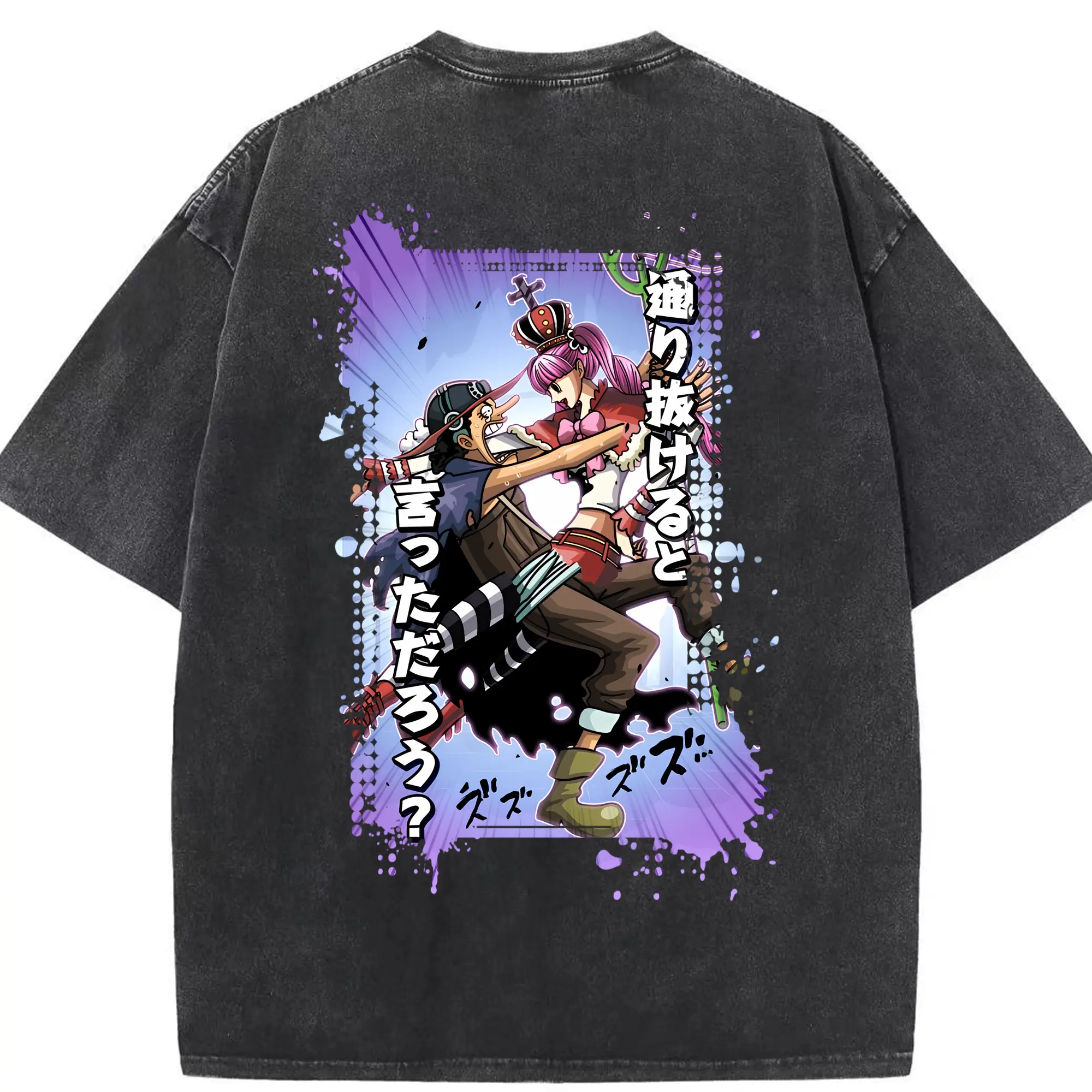 ワンピース グッズ ウソップ - 綿100％ ヴィンテージ風 半袖Tシャツ ・ 背面プリント ・ 柔らか肌触り ・ 通気性 快適 ・ スポーツ カジュアル 外出用