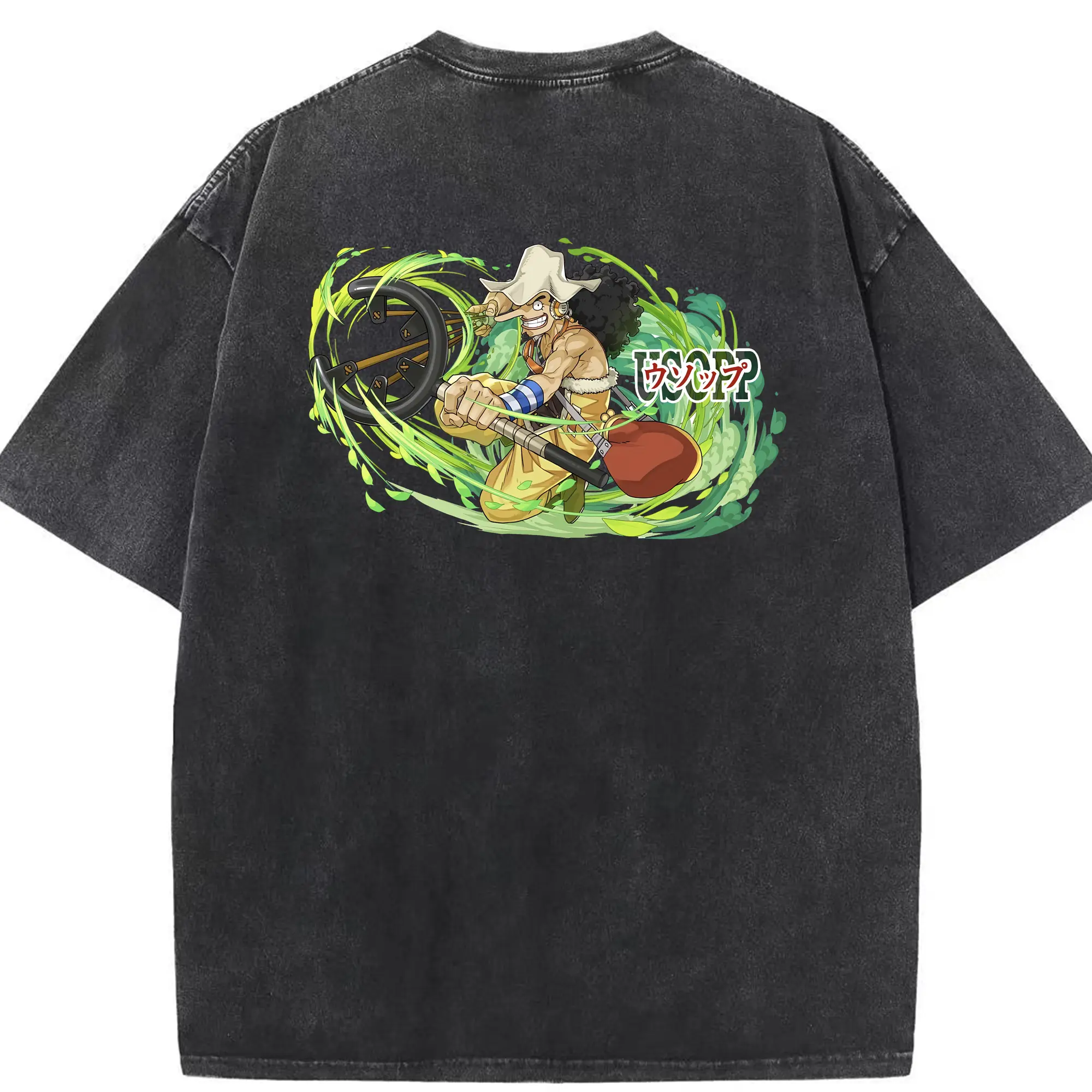 ワンピース グッズ ウソップ - 綿100％ ヴィンテージ風 半袖Tシャツ ・ 背面プリント ・ 柔らか肌触り ・ 通気性 快適 ・ スポーツ カジュアル 外出用