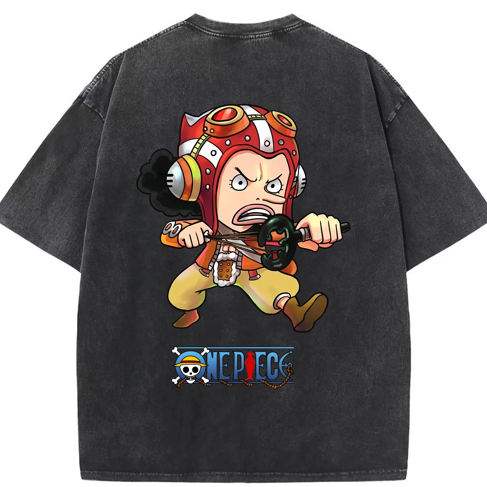 ワンピース グッズ ウソップ - 綿100％ ヴィンテージ風 半袖Tシャツ ・ 背面プリント ・ 柔らか肌触り ・ 通気性 快適 ・ スポーツ カジュアル 外出用