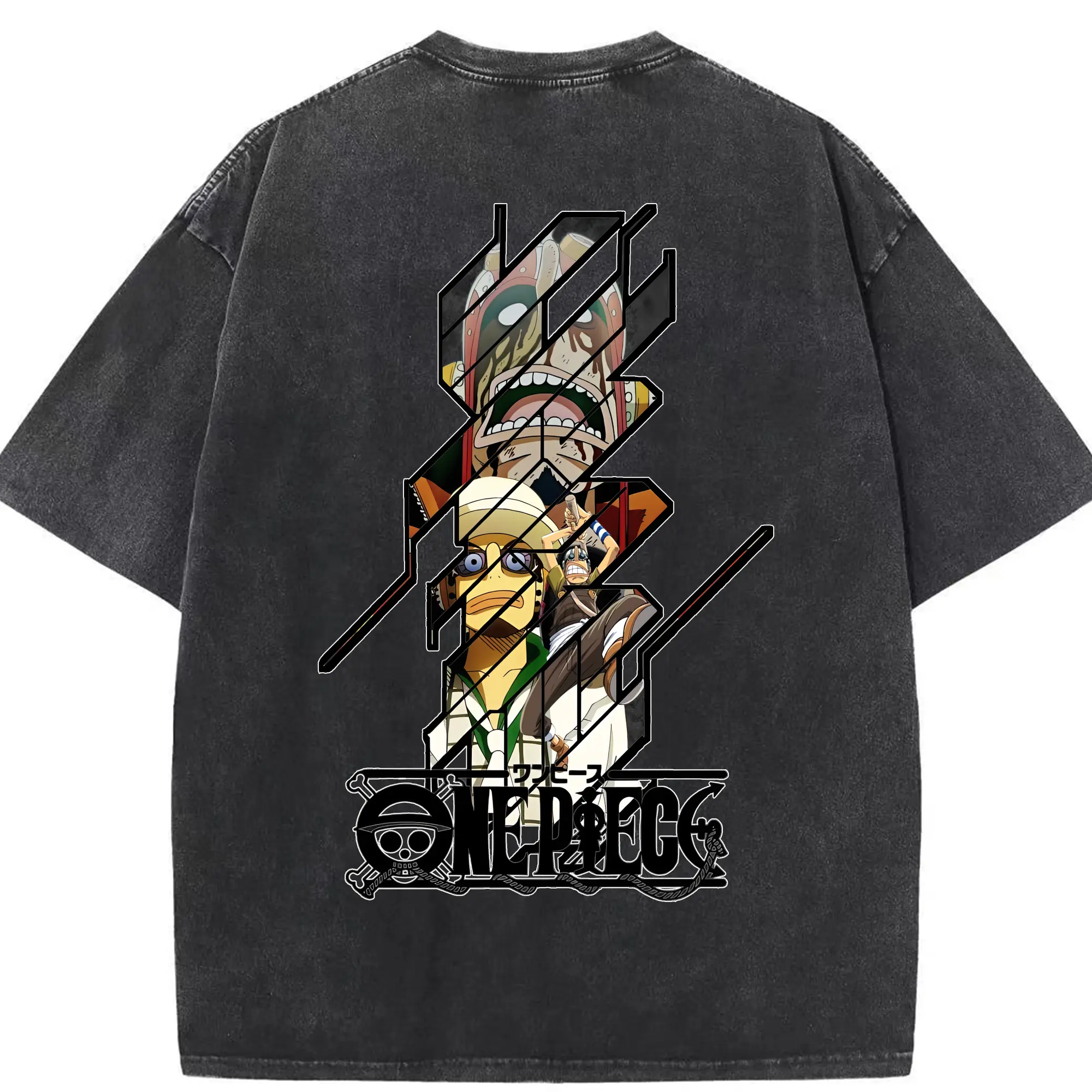 ワンピース グッズ ウソップ - 綿100％ ヴィンテージ風 半袖Tシャツ ・ 背面プリント ・ 柔らか肌触り ・ 通気性 快適 ・ スポーツ カジュアル 外出用