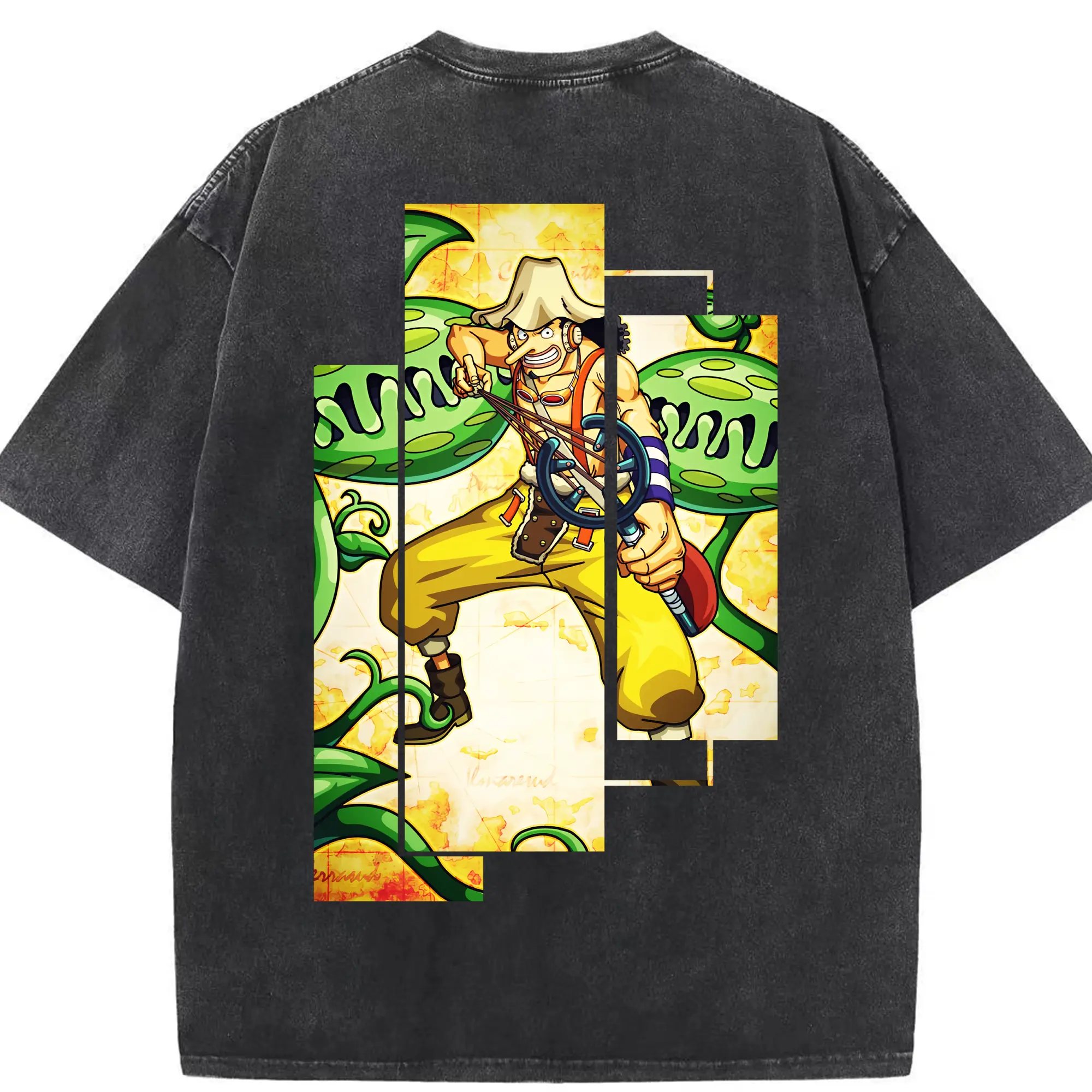 ワンピース グッズ ウソップ - 綿100％ ヴィンテージ風 半袖Tシャツ ・ 背面プリント ・ 柔らか肌触り ・ 通気性 快適 ・ スポーツ カジュアル 外出用