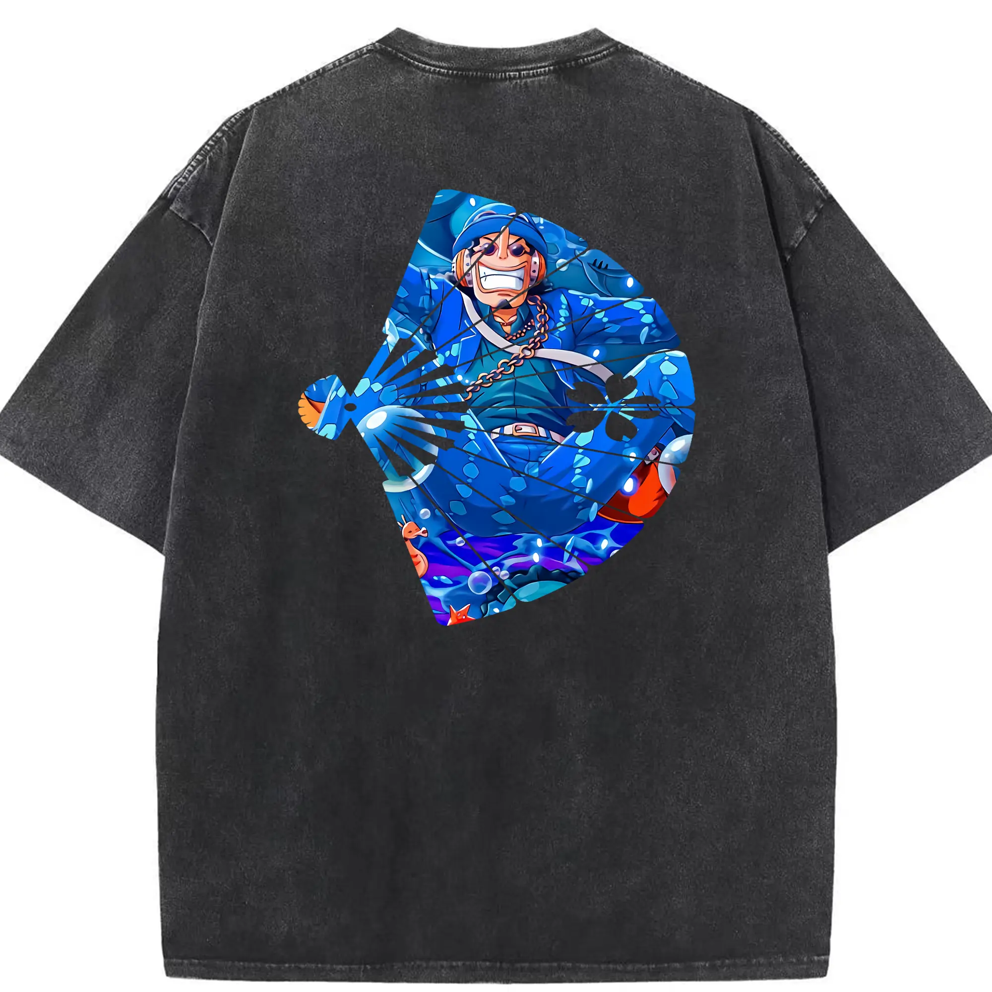 ワンピース グッズ ウソップ - 綿100％ ヴィンテージ風 半袖Tシャツ ・ 背面プリント ・ 柔らか肌触り ・ 通気性 快適 ・ スポーツ カジュアル 外出用