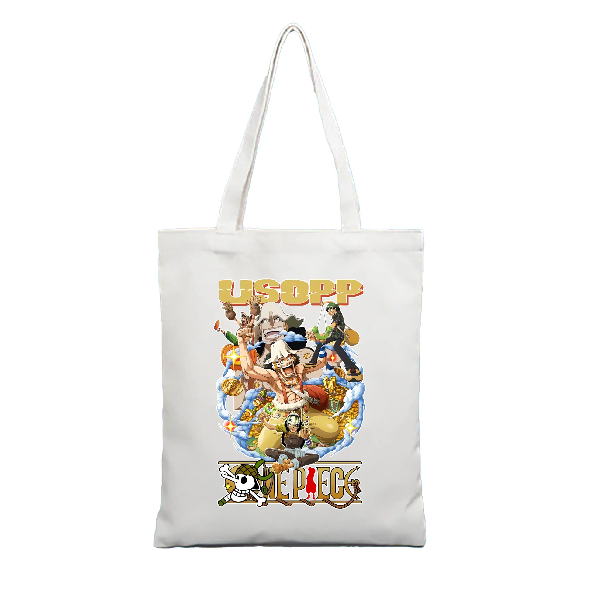 ワンピース グッズ ウソップ - 縦型キャンバス手提げバッグ（トートバッグ） ・ キャンバス素材 ・ ショッピング用 ・ 軽量 丈夫 お手入れ簡単