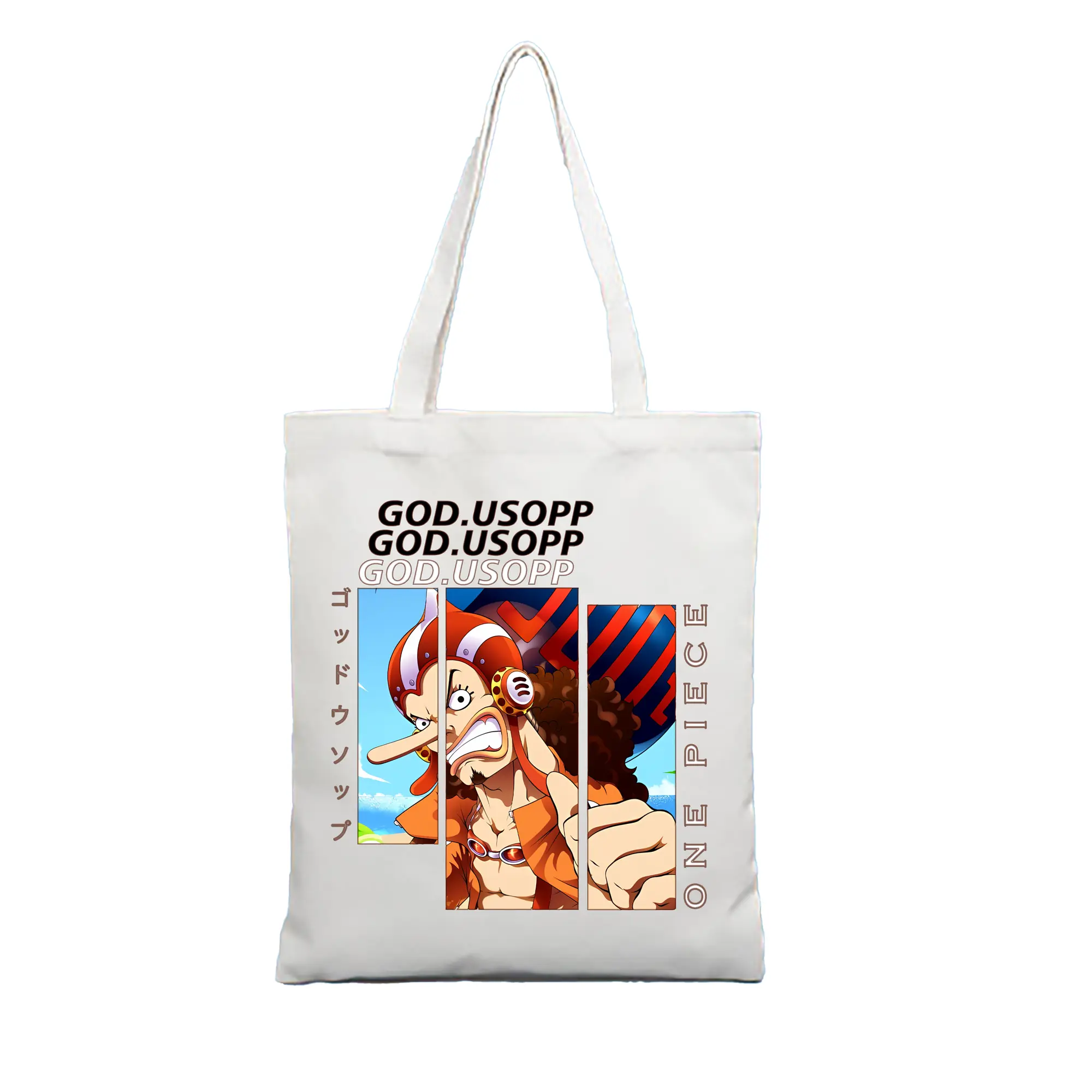 ワンピース グッズ ウソップ - 縦型キャンバス手提げバッグ（トートバッグ） ・ キャンバス素材 ・ ショッピング用 ・ 軽量 丈夫 お手入れ簡単