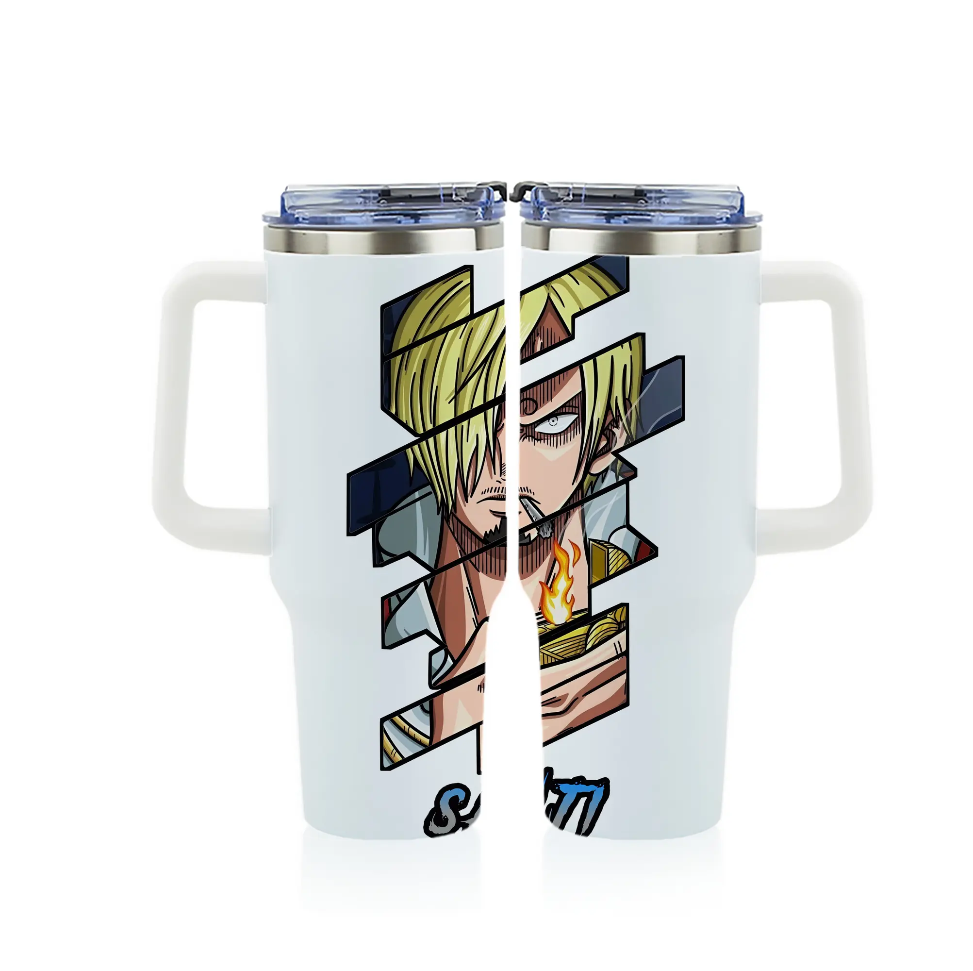 ワンピース グッズ ヴィンスモーク・サンジ - 1200mL フルプリント車用タンブラー ・ 304ステンレス 内側 ・ 201ステンレス 外側 ・ 保温 保冷 ・ 通勤 ドライブ アウトドア用