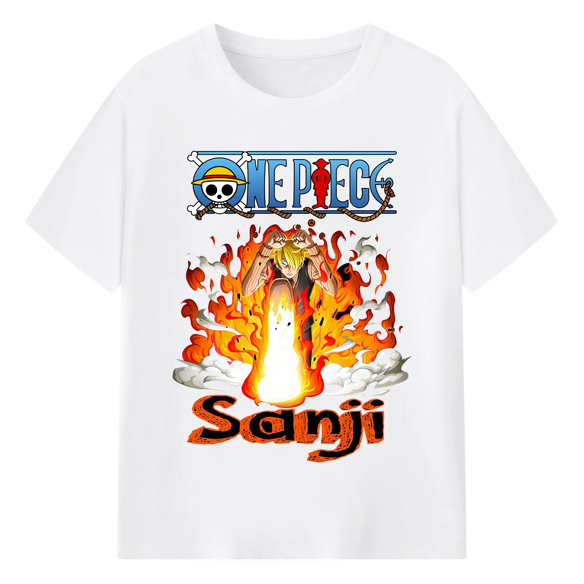 ワンピース グッズ ヴィンスモーク・サンジ - 綿100％ 半袖Tシャツ ・ フロントプリント ・ 快適 通気性 ・ 日常使い 散歩 スポーツ用