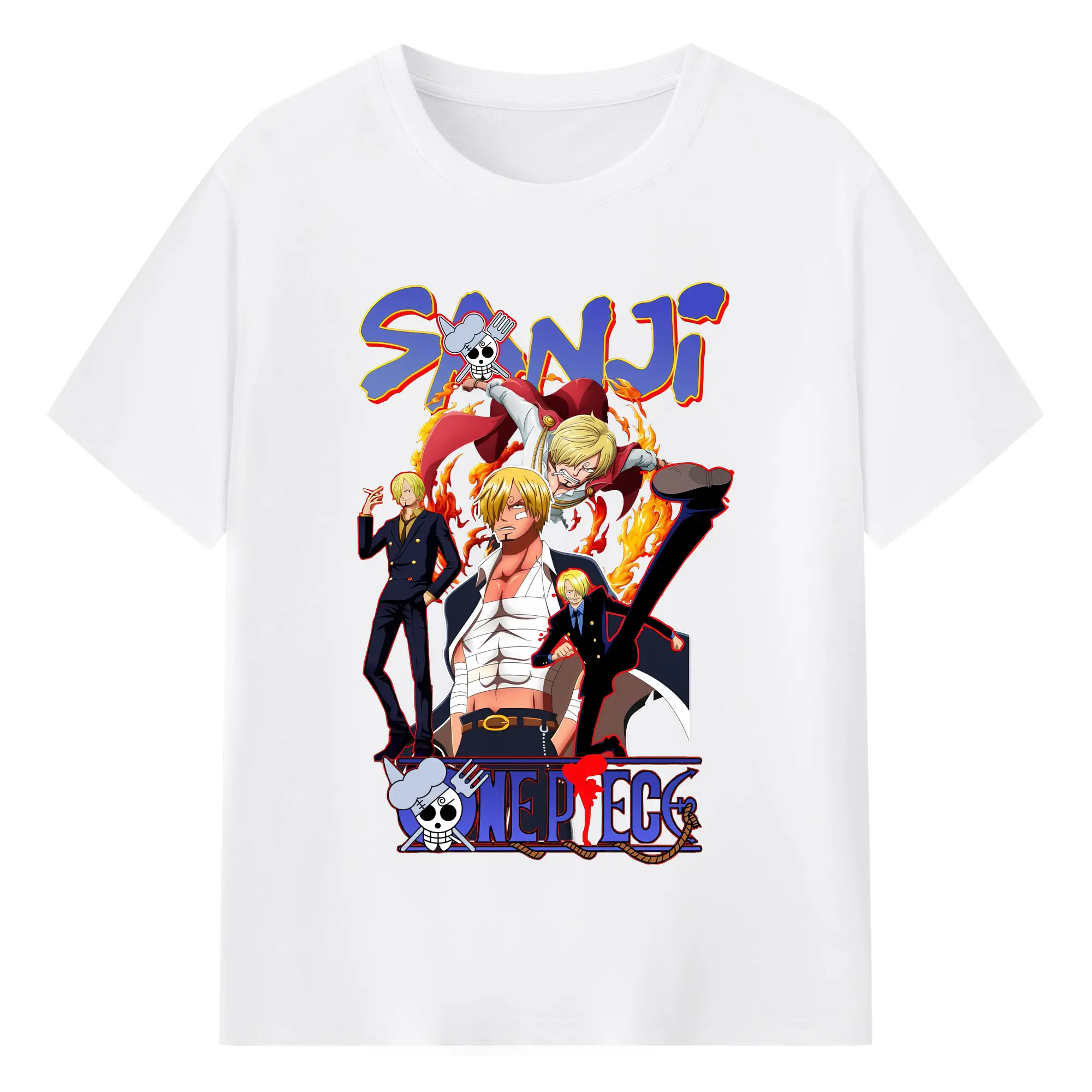 ワンピース グッズ ヴィンスモーク・サンジ - 綿100％ 半袖Tシャツ ・ フロントプリント ・ 快適 通気性 ・ 日常使い 散歩 スポーツ用