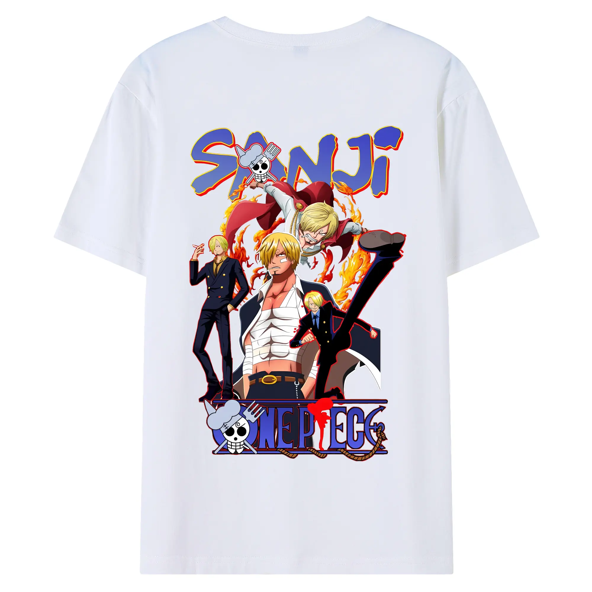 ワンピース グッズ ヴィンスモーク・サンジ - 綿100％ 半袖Tシャツ ・ バックプリント ・ 快適 通気性 ・ 日常使い 散歩 スポーツ用