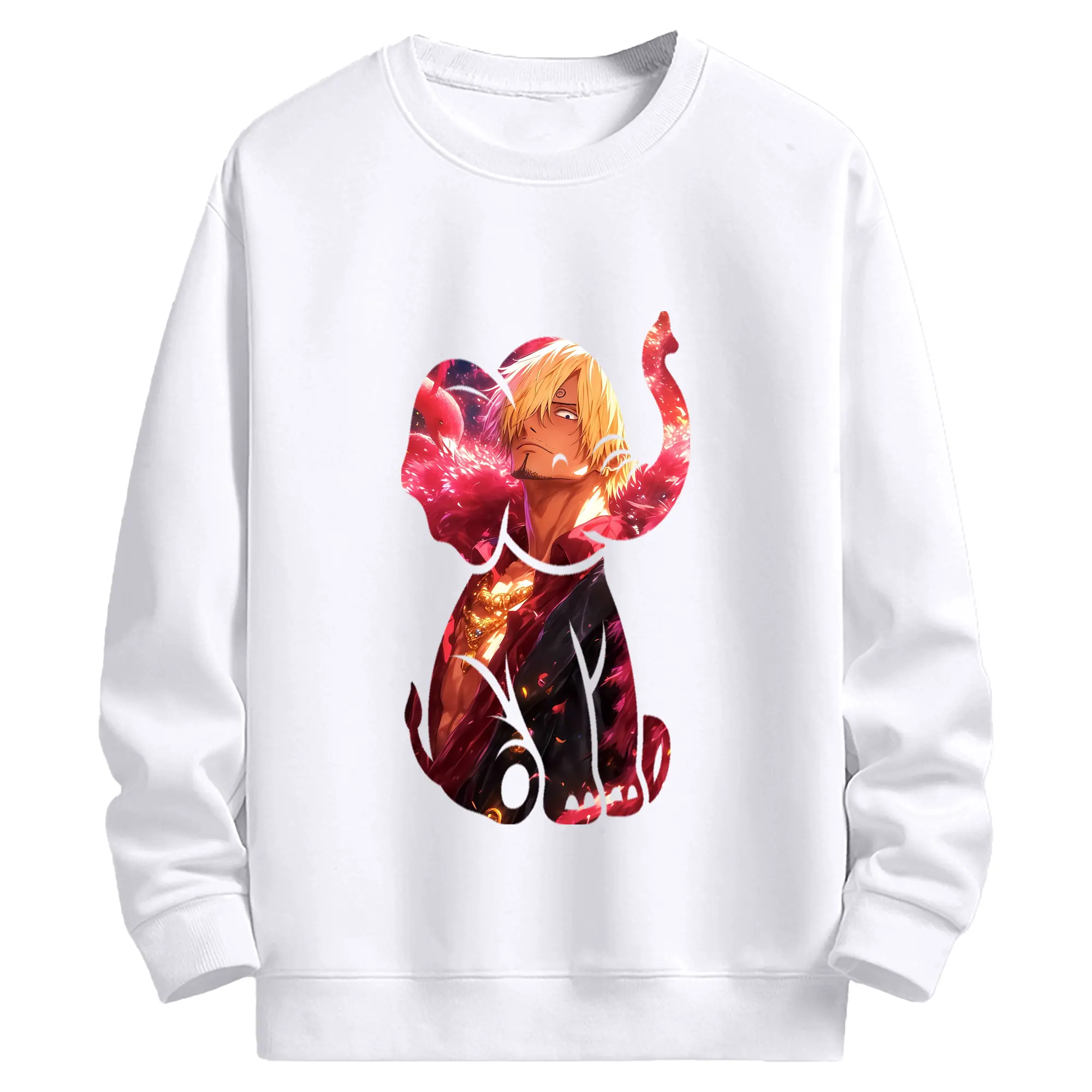 ワンピース グッズ ヴィンスモーク・サンジ - 高品質 クルーネック スウェット ・ コットン59％ ポリエステル41％ ・ ユニセックス 長袖 トレーナー ・ カジュアル デイリー スポーツ 散歩用