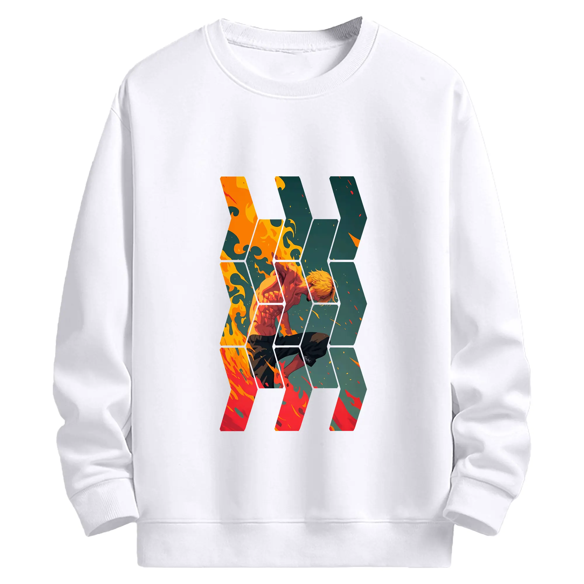 ワンピース グッズ ヴィンスモーク・サンジ - 高品質 クルーネック スウェット ・ コットン59％ ポリエステル41％ ・ ユニセックス 長袖 トレーナー ・ カジュアル デイリー スポーツ 散歩用