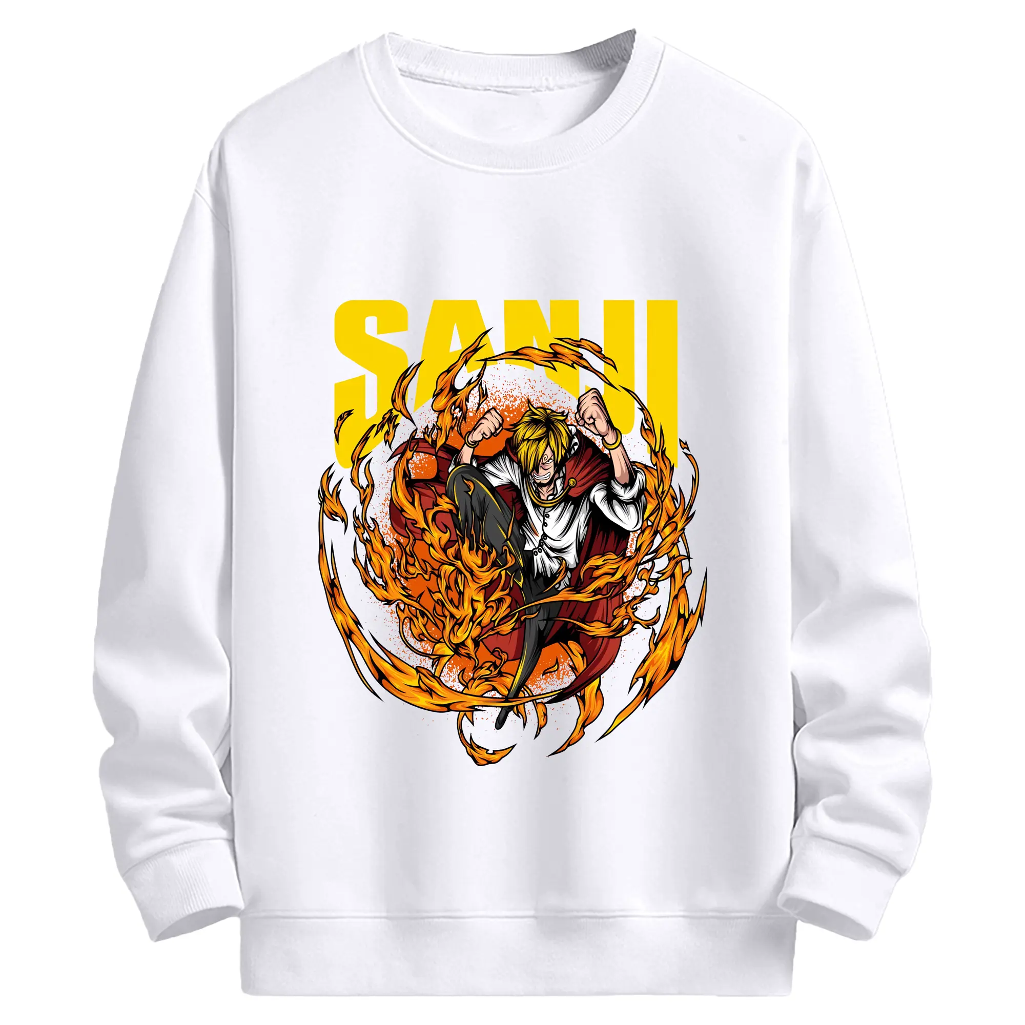 ワンピース グッズ ヴィンスモーク・サンジ - 高品質 クルーネック スウェット ・ コットン59％ ポリエステル41％ ・ ユニセックス 長袖 トレーナー ・ カジュアル デイリー スポーツ 散歩用