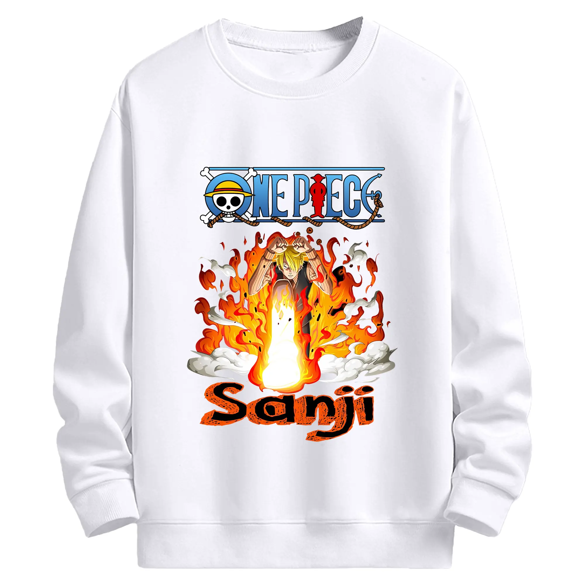 ワンピース グッズ ヴィンスモーク・サンジ - 高品質 クルーネック スウェット ・ コットン59％ ポリエステル41％ ・ ユニセックス 長袖 トレーナー ・ カジュアル デイリー スポーツ 散歩用