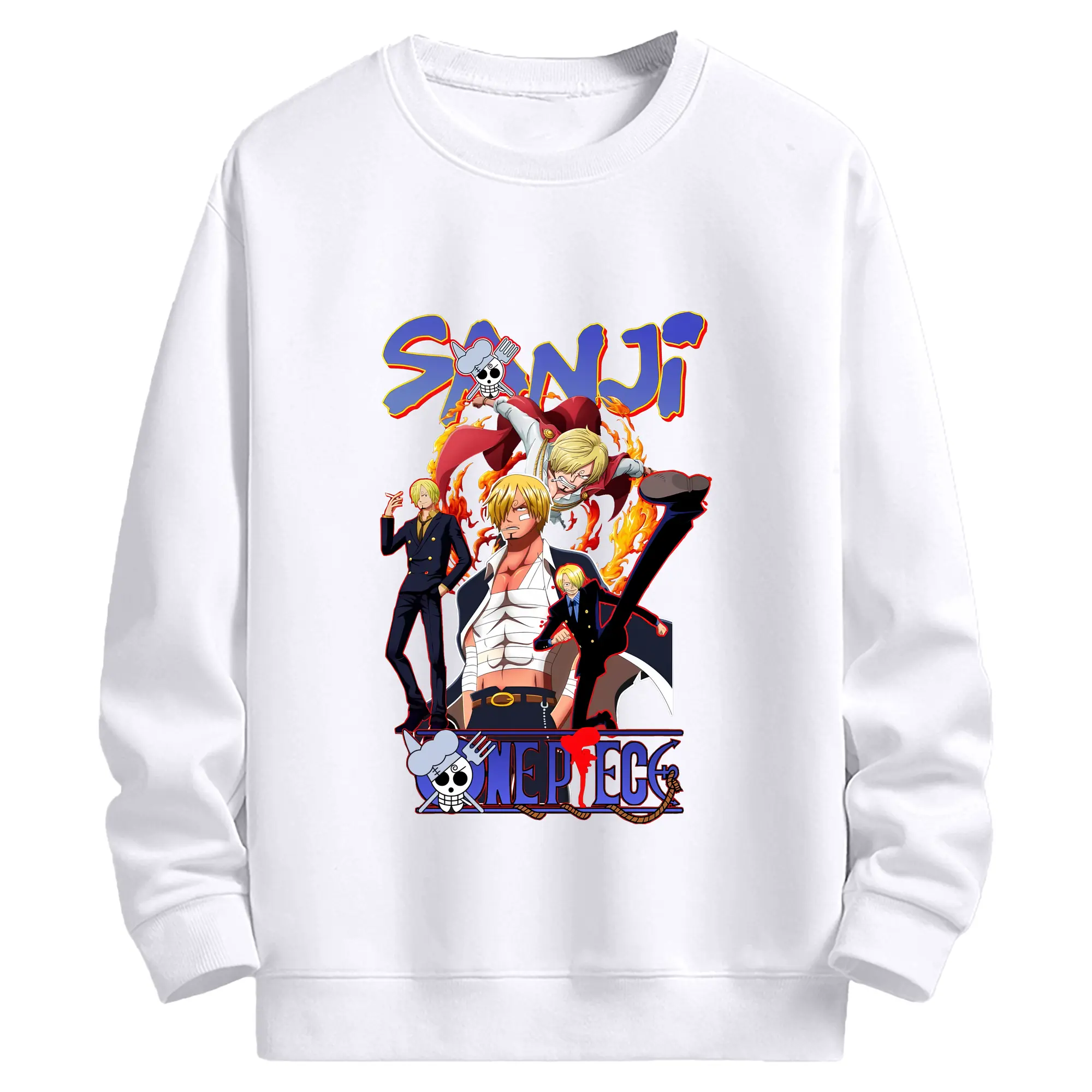 ワンピース グッズ ヴィンスモーク・サンジ - 高品質 クルーネック スウェット ・ コットン59％ ポリエステル41％ ・ ユニセックス 長袖 トレーナー ・ カジュアル デイリー スポーツ 散歩用