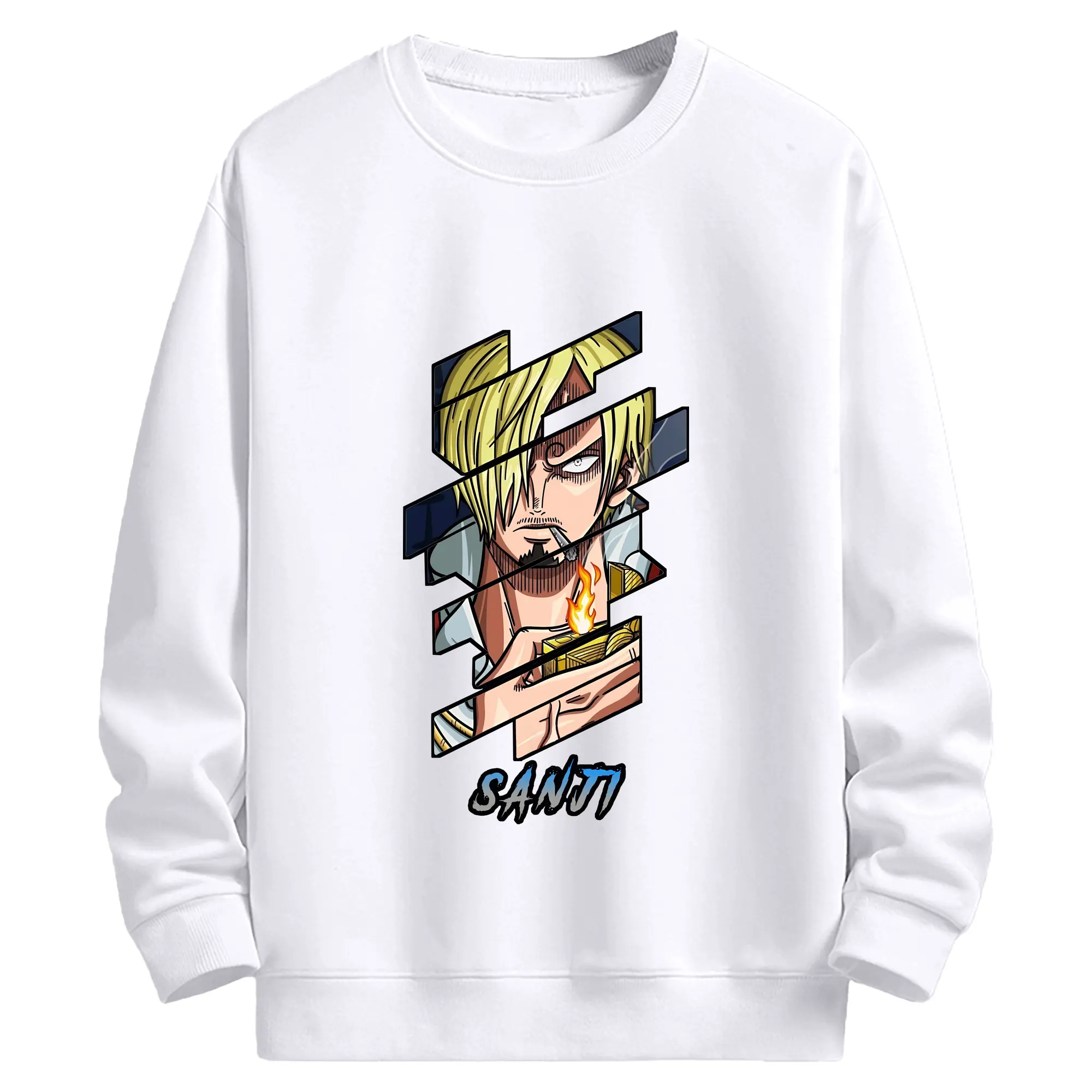 ワンピース グッズ ヴィンスモーク・サンジ - 高品質 クルーネック スウェット ・ コットン59％ ポリエステル41％ ・ ユニセックス 長袖 トレーナー ・ カジュアル デイリー スポーツ 散歩用