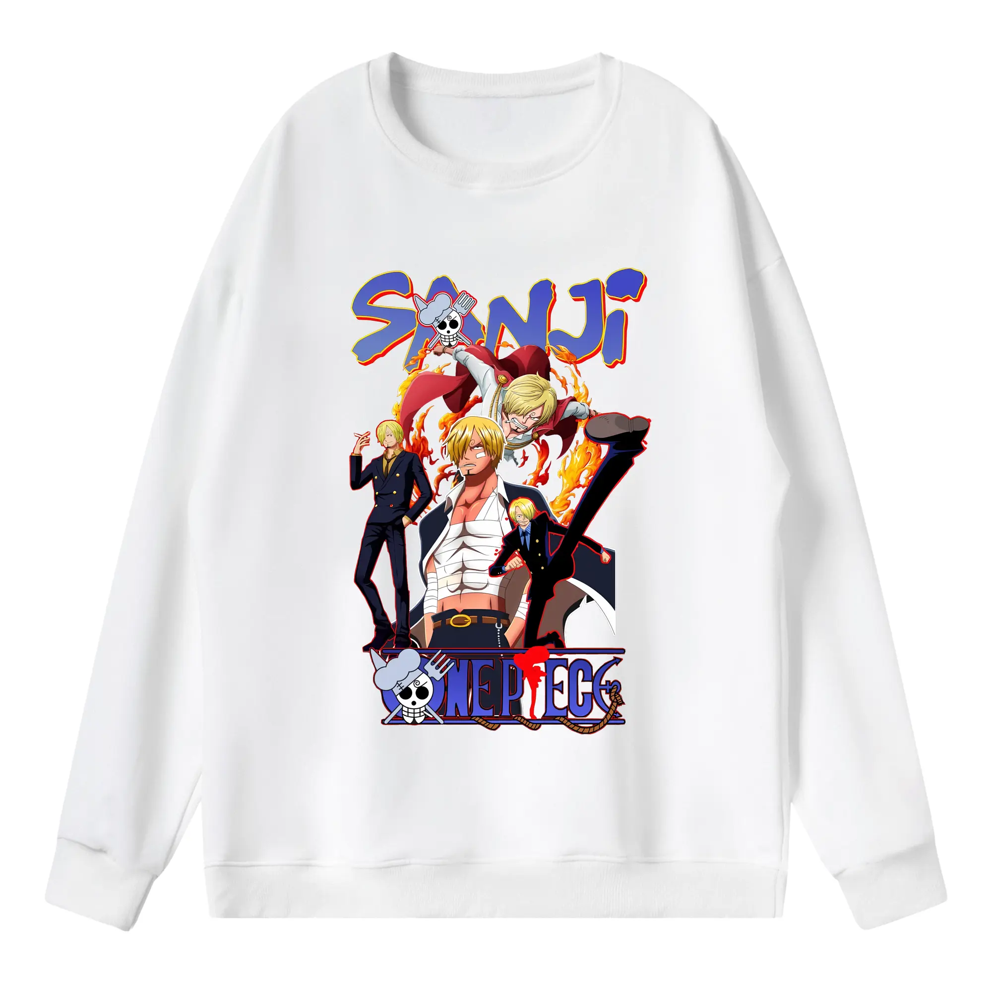 ワンピース グッズ ヴィンスモーク・サンジ - 薄手 クルーネック スウェット 裏毛260g · ポリエステル 春秋向け カジュアル 男女兼用 · トレーナー デイリー スポーツ 散歩に最適