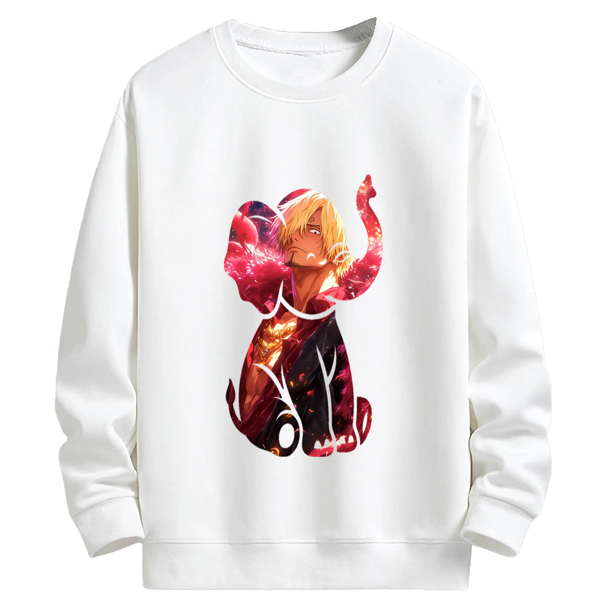 ワンピース グッズ ヴィンスモーク・サンジ - キッズ クルーネックスウェットシャツ ・ フロントプリント ・ 綿80％ ポリエステル20％ ・ 快適 通学 スポーツ 日常使い お散歩用