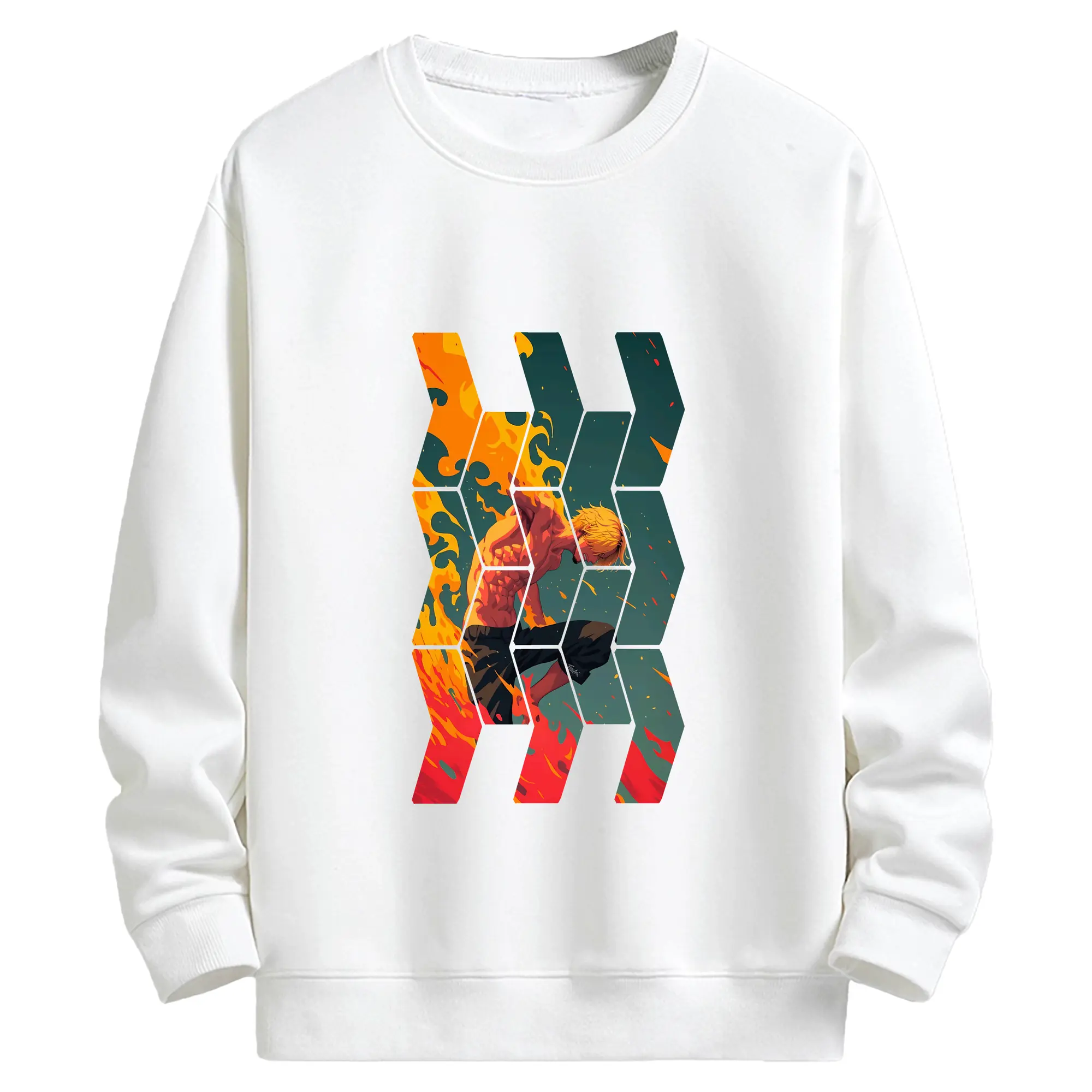 ワンピース グッズ ヴィンスモーク・サンジ - キッズ クルーネックスウェットシャツ ・ フロントプリント ・ 綿80％ ポリエステル20％ ・ 快適 通学 スポーツ 日常使い お散歩用