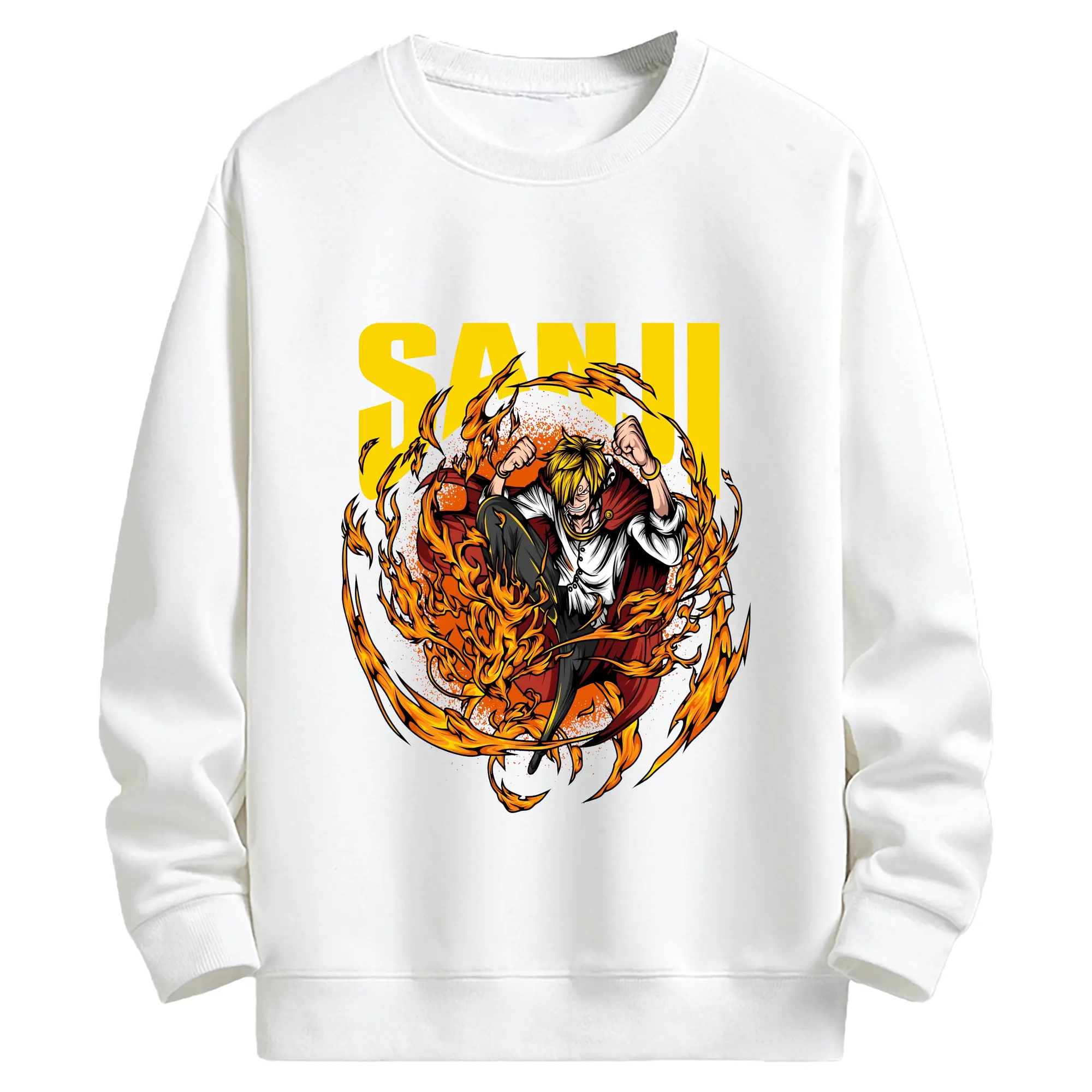 ワンピース グッズ ヴィンスモーク・サンジ - キッズ クルーネックスウェットシャツ ・ フロントプリント ・ 綿80％ ポリエステル20％ ・ 快適 通学 スポーツ 日常使い お散歩用