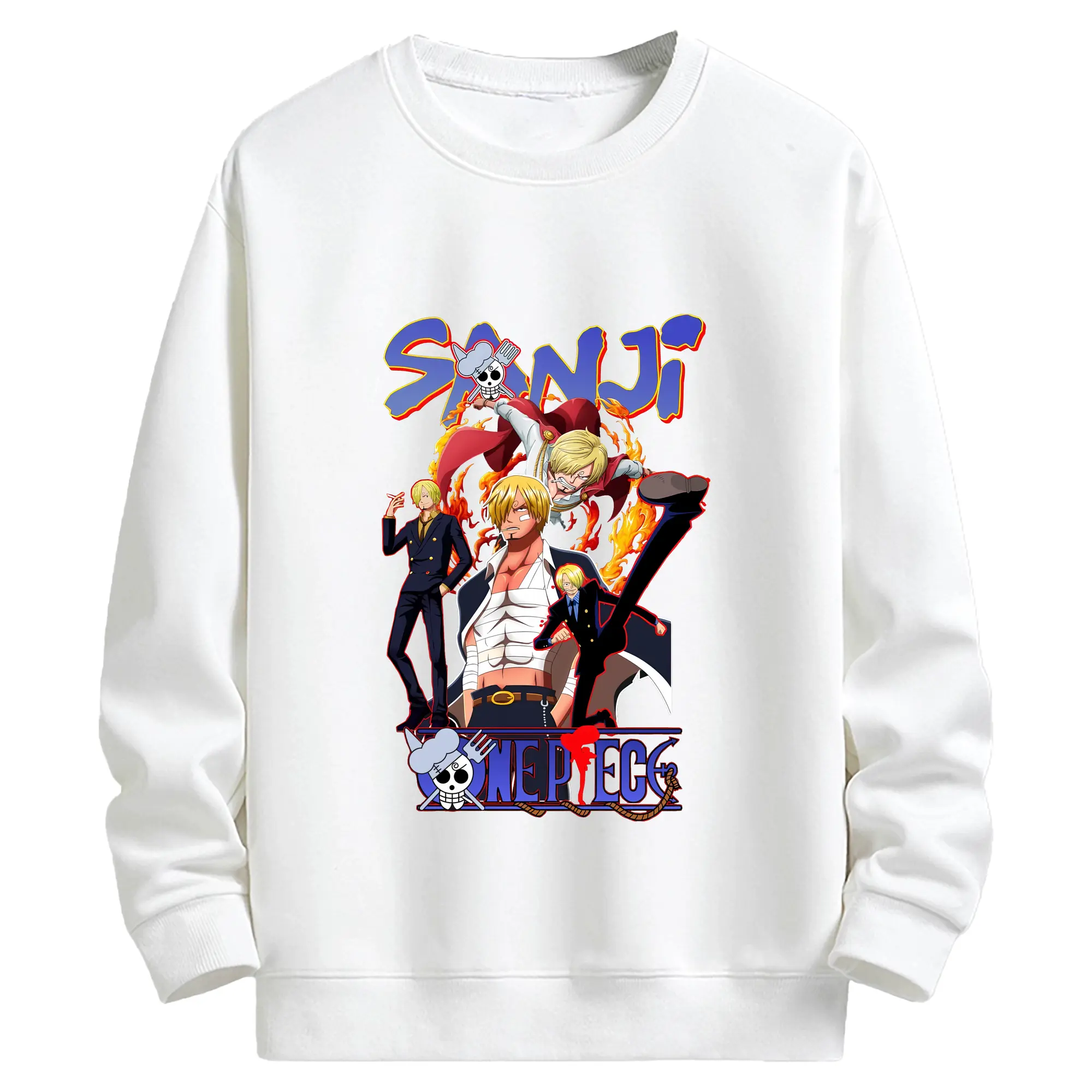 ワンピース グッズ ヴィンスモーク・サンジ - キッズ クルーネックスウェットシャツ ・ フロントプリント ・ 綿80％ ポリエステル20％ ・ 快適 通学 スポーツ 日常使い お散歩用