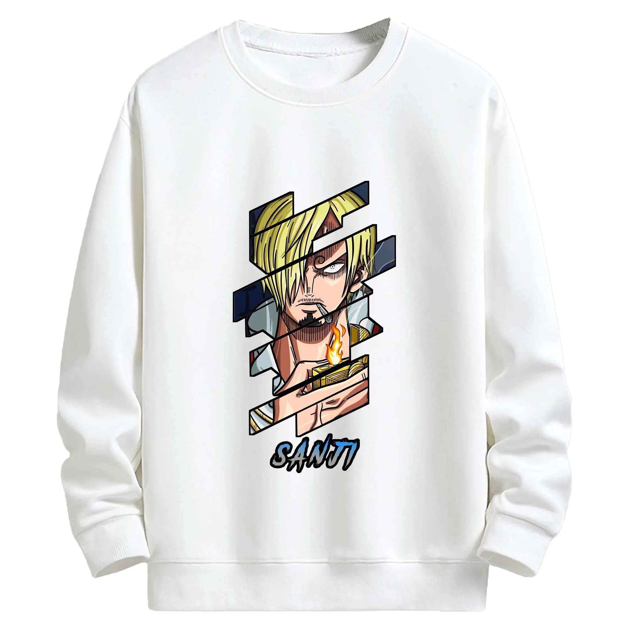 ワンピース グッズ ヴィンスモーク・サンジ - キッズ クルーネックスウェットシャツ ・ フロントプリント ・ 綿80％ ポリエステル20％ ・ 快適 通学 スポーツ 日常使い お散歩用