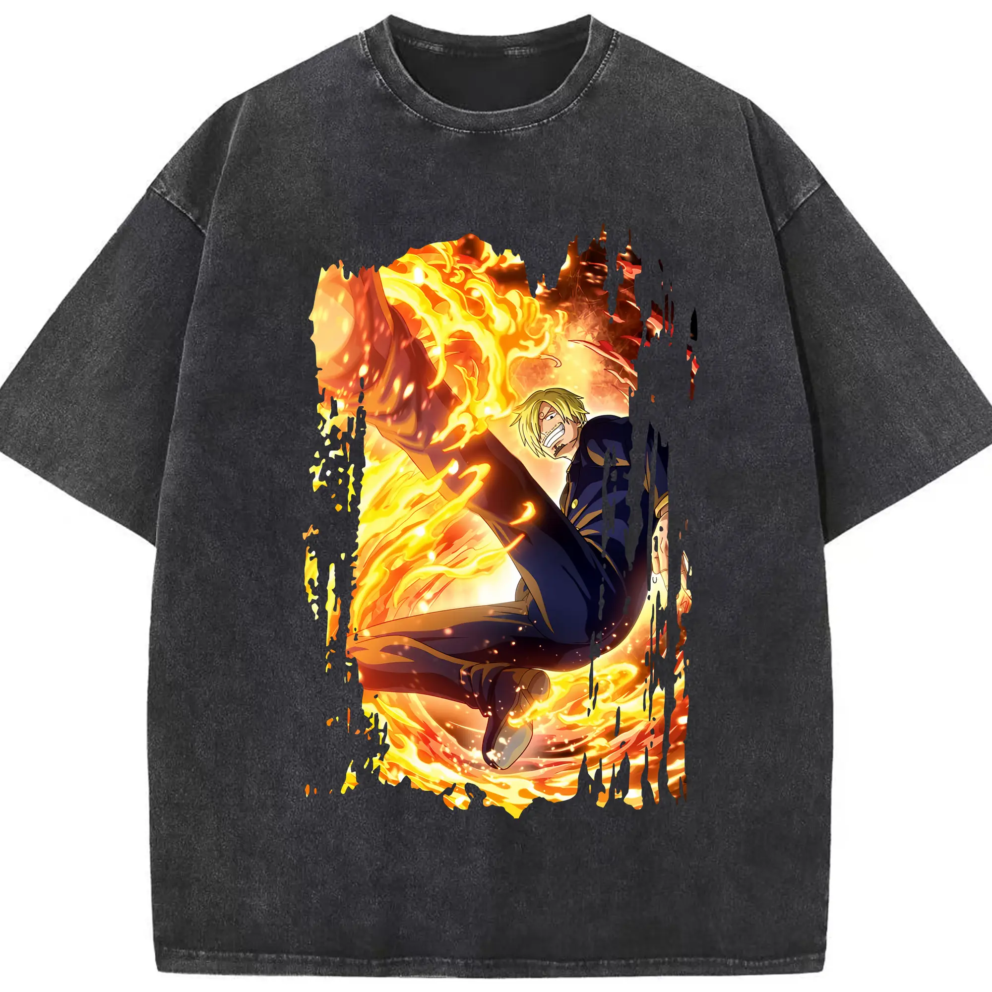 ワンピース グッズ ヴィンスモーク・サンジ - 綿100％ ヴィンテージ風 半袖Tシャツ ・ フロントプリント ・ 柔らか肌触り ・ 通気性 快適 ・ スポーツ カジュアル 外出用