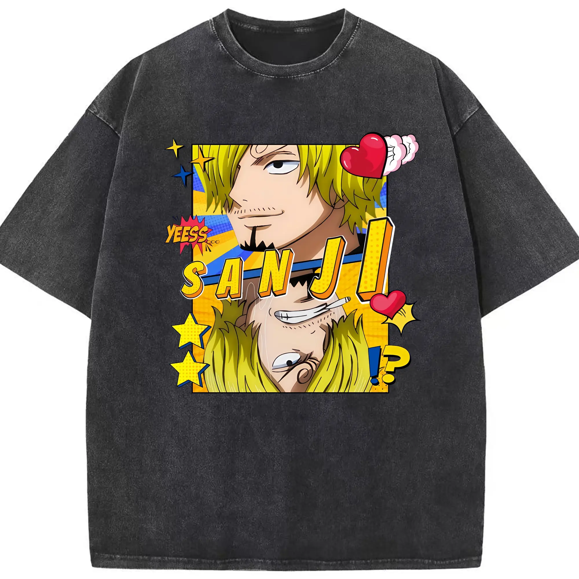 ワンピース グッズ ヴィンスモーク・サンジ - 綿100％ ヴィンテージ風 半袖Tシャツ ・ フロントプリント ・ 柔らか肌触り ・ 通気性 快適 ・ スポーツ カジュアル 外出用