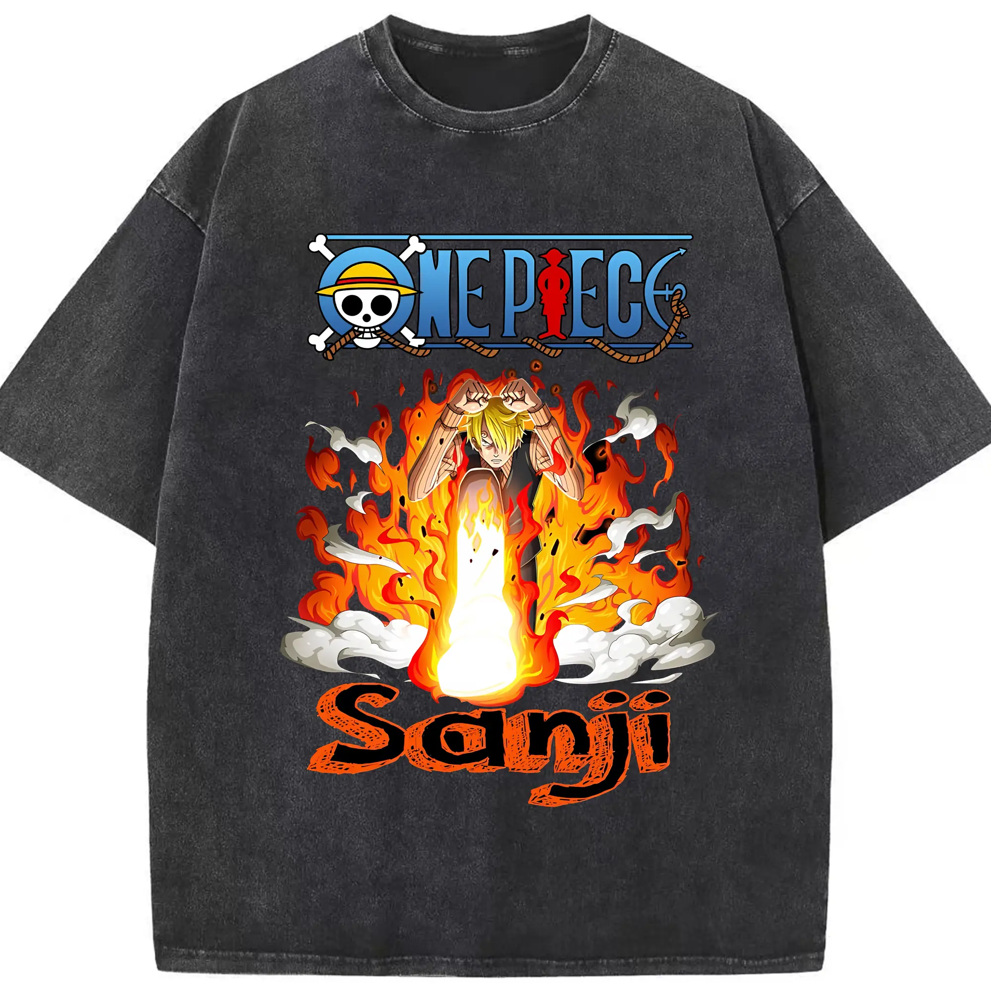 ワンピース グッズ ヴィンスモーク・サンジ - 綿100％ ヴィンテージ風 半袖Tシャツ ・ フロントプリント ・ 柔らか肌触り ・ 通気性 快適 ・ スポーツ カジュアル 外出用