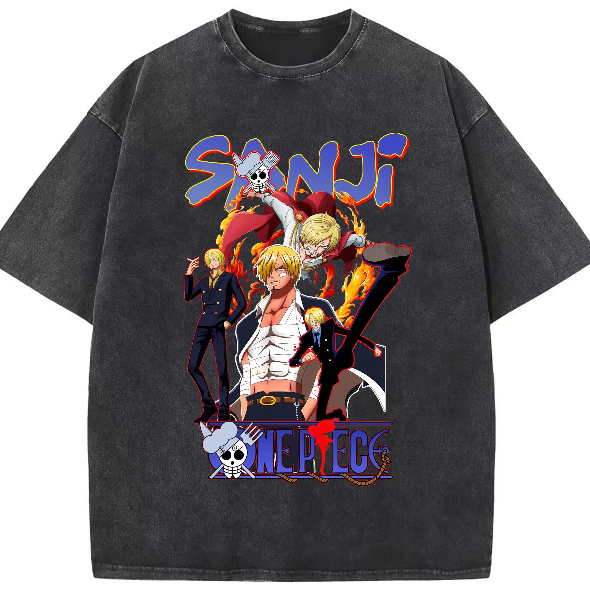 ワンピース グッズ ヴィンスモーク・サンジ - 綿100％ ヴィンテージ風 半袖Tシャツ ・ フロントプリント ・ 柔らか肌触り ・ 通気性 快適 ・ スポーツ カジュアル 外出用