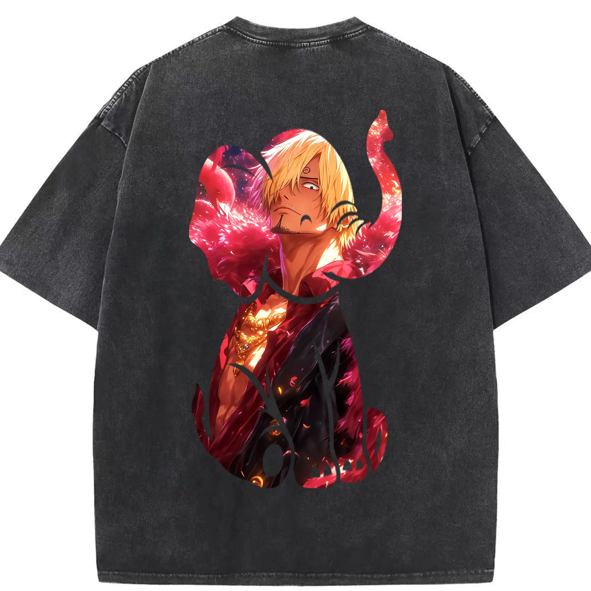 ワンピース グッズ ヴィンスモーク・サンジ - 綿100％ ヴィンテージ風 半袖Tシャツ ・ 背面プリント ・ 柔らか肌触り ・ 通気性 快適 ・ スポーツ カジュアル 外出用