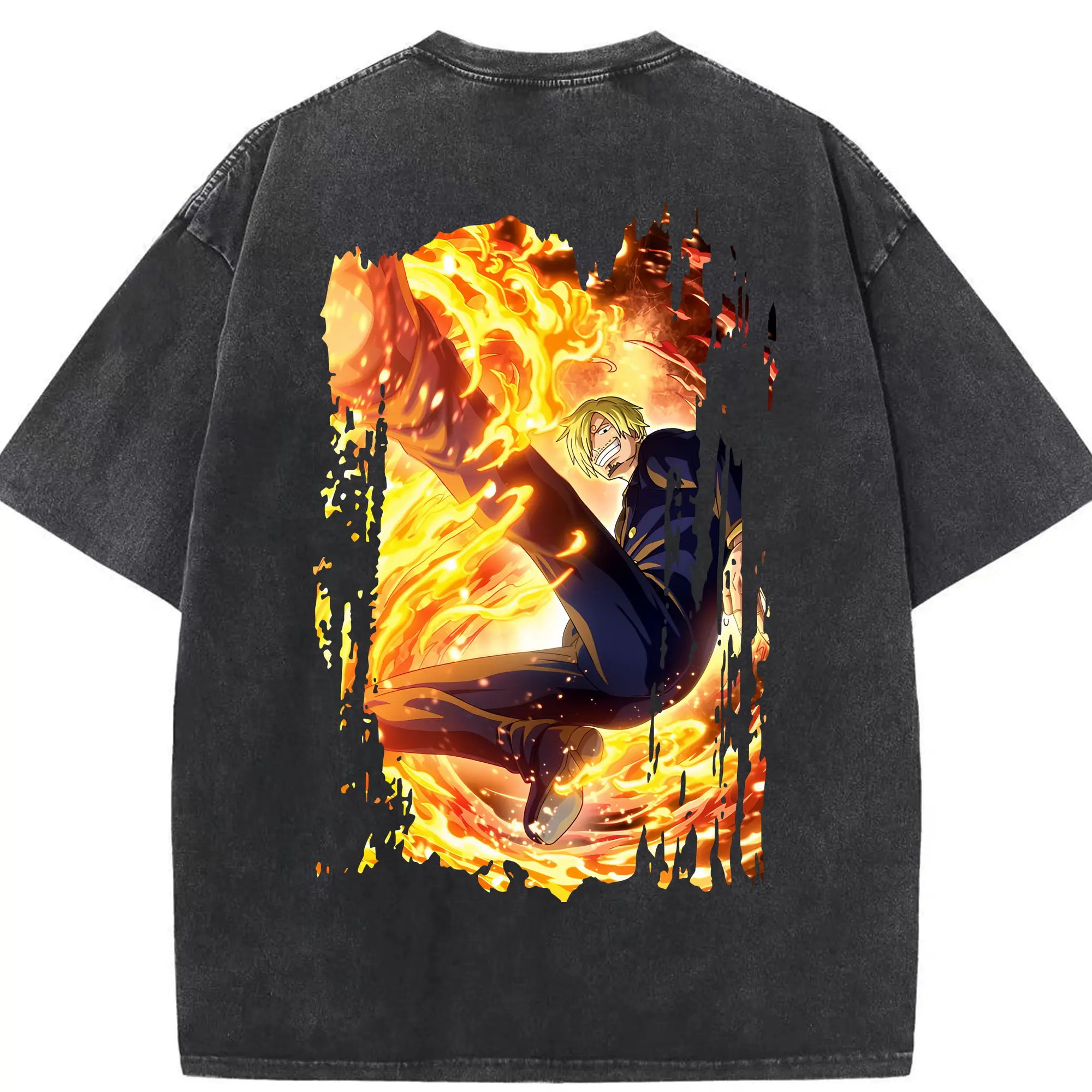 ワンピース グッズ ヴィンスモーク・サンジ - 綿100％ ヴィンテージ風 半袖Tシャツ ・ 背面プリント ・ 柔らか肌触り ・ 通気性 快適 ・ スポーツ カジュアル 外出用