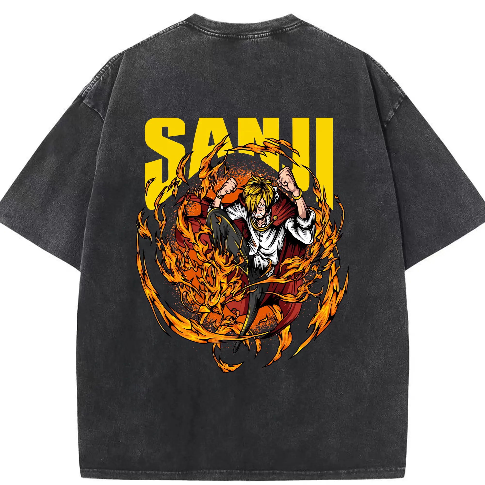 ワンピース グッズ ヴィンスモーク・サンジ - 綿100％ ヴィンテージ風 半袖Tシャツ ・ 背面プリント ・ 柔らか肌触り ・ 通気性 快適 ・ スポーツ カジュアル 外出用