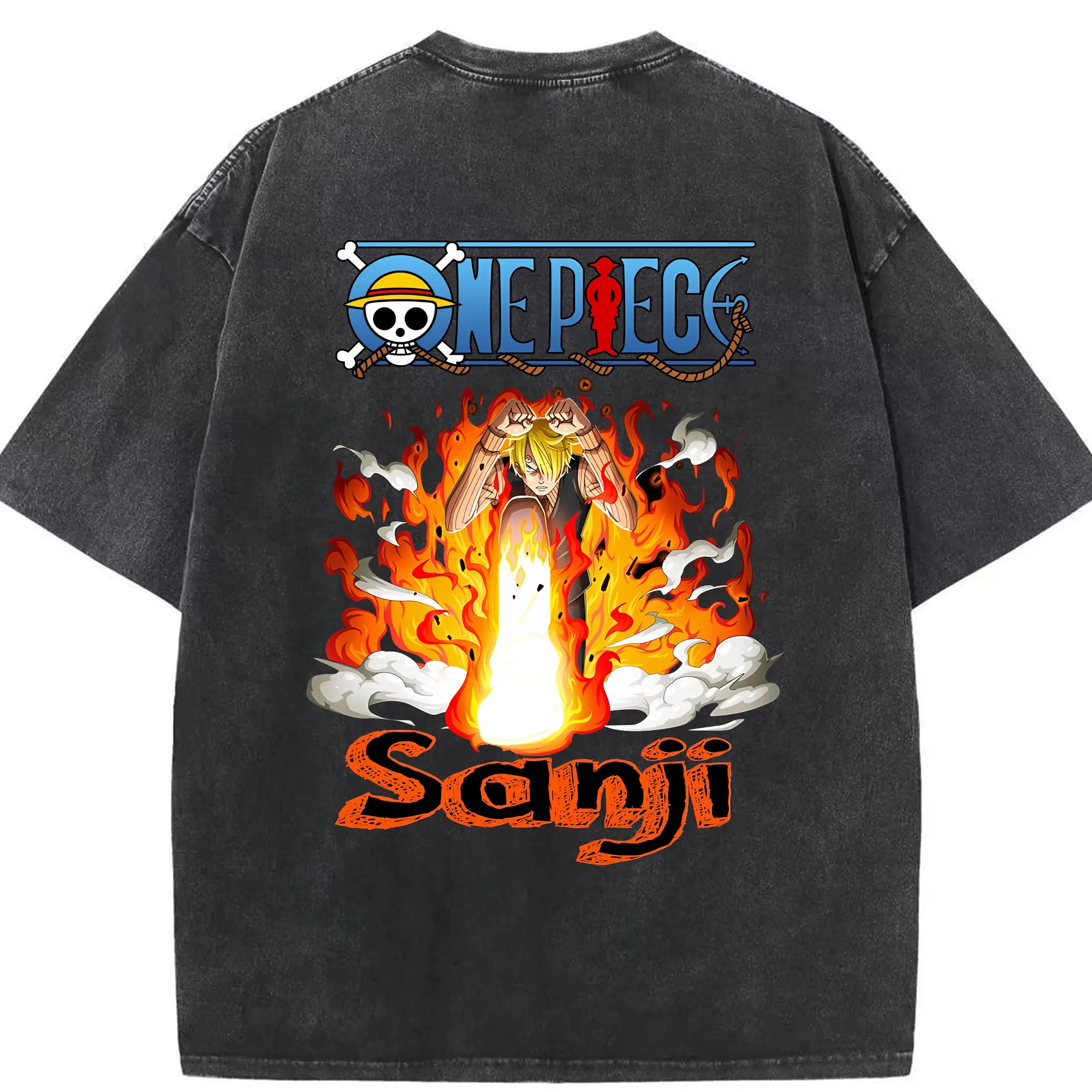 ワンピース グッズ ヴィンスモーク・サンジ - 綿100％ ヴィンテージ風 半袖Tシャツ ・ 背面プリント ・ 柔らか肌触り ・ 通気性 快適 ・ スポーツ カジュアル 外出用